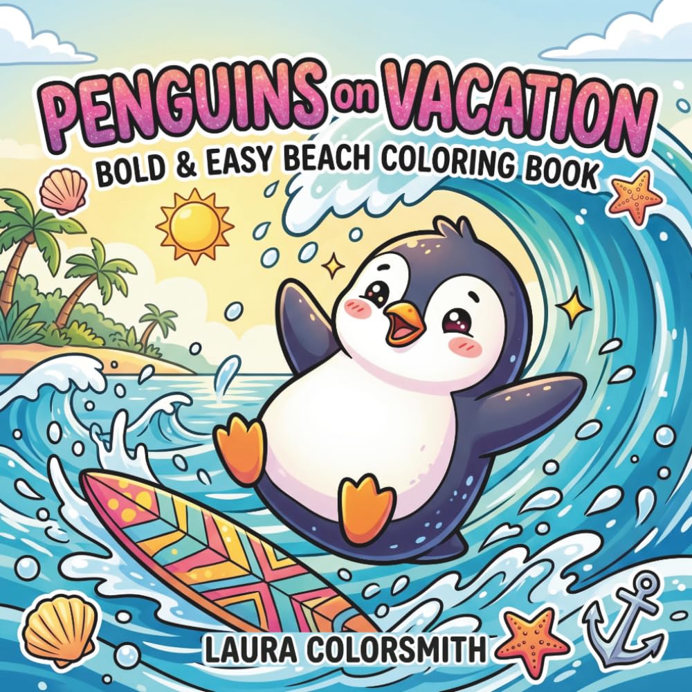 Penguins on Vacation - Bold & Easy Beach Coloring Book: Cute and Funny Penguin Coloring Book with Beach, Tropical Vacation and Relaxing Summer Scenes (Summer Coloring Book)