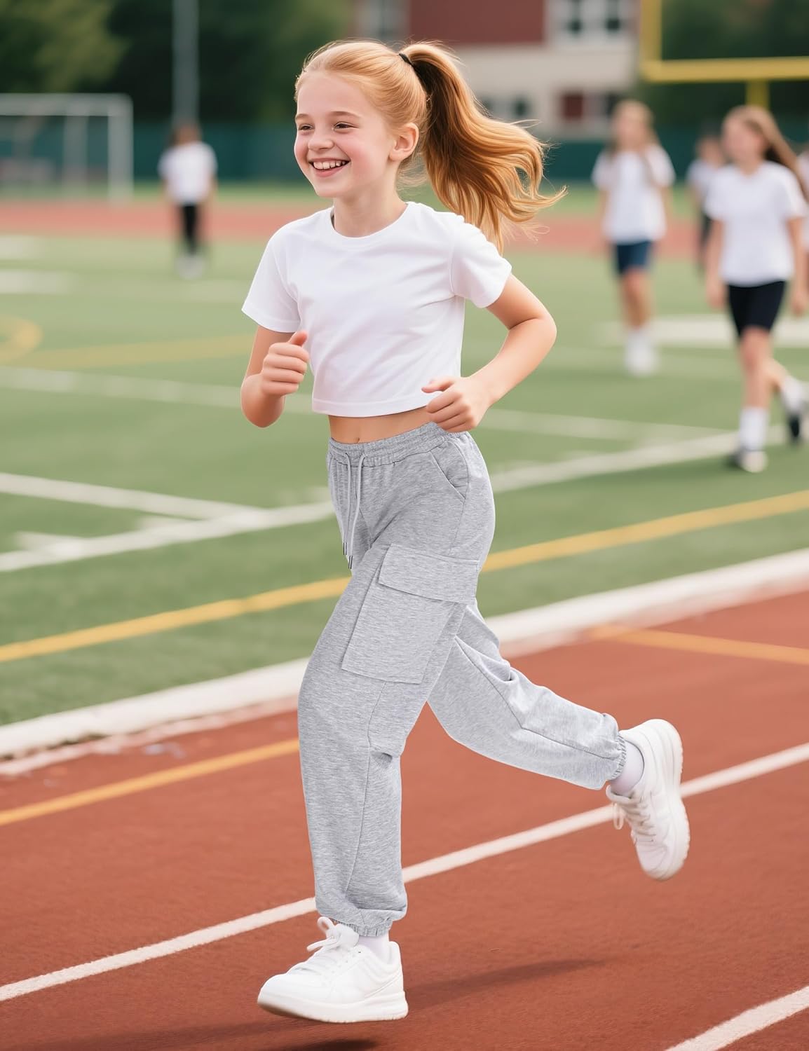 BOOPH Girls Sweatpants Kids Baggy Cargo Pants Athletic Drawstring Jogger Pants with Pockets 7-14Y - Image 3