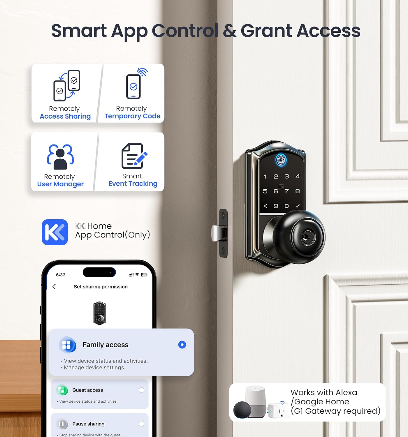 Veise VE018 Smart Lock app control features