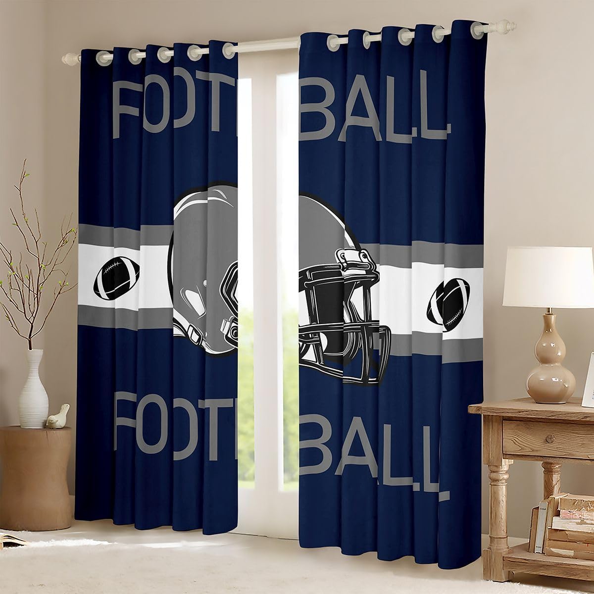 Feelyou Rugby Sports Blackout Curtains (2 Panels, 42 x 84 Inch) Football Curtains for Bedroom Women Men Football City Window Drapes