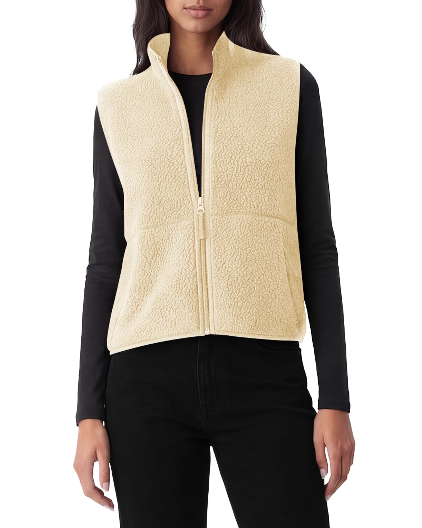 Women's Lighweight Fuzzy Fleece Vest Cozy Sleeveless Warm Outerwear Jacket Casual Zip Up Sherpa Gilet with Pockets-image-16