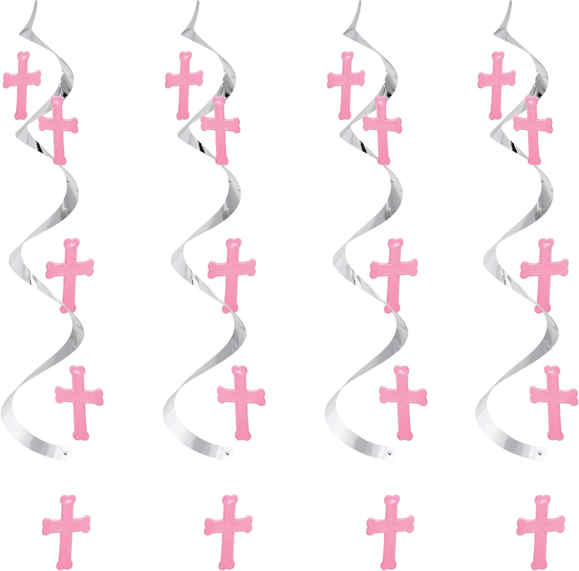Creative Converting 5-Count Dizzy Dangler Hanging Cross Streamers, Silver/Pink