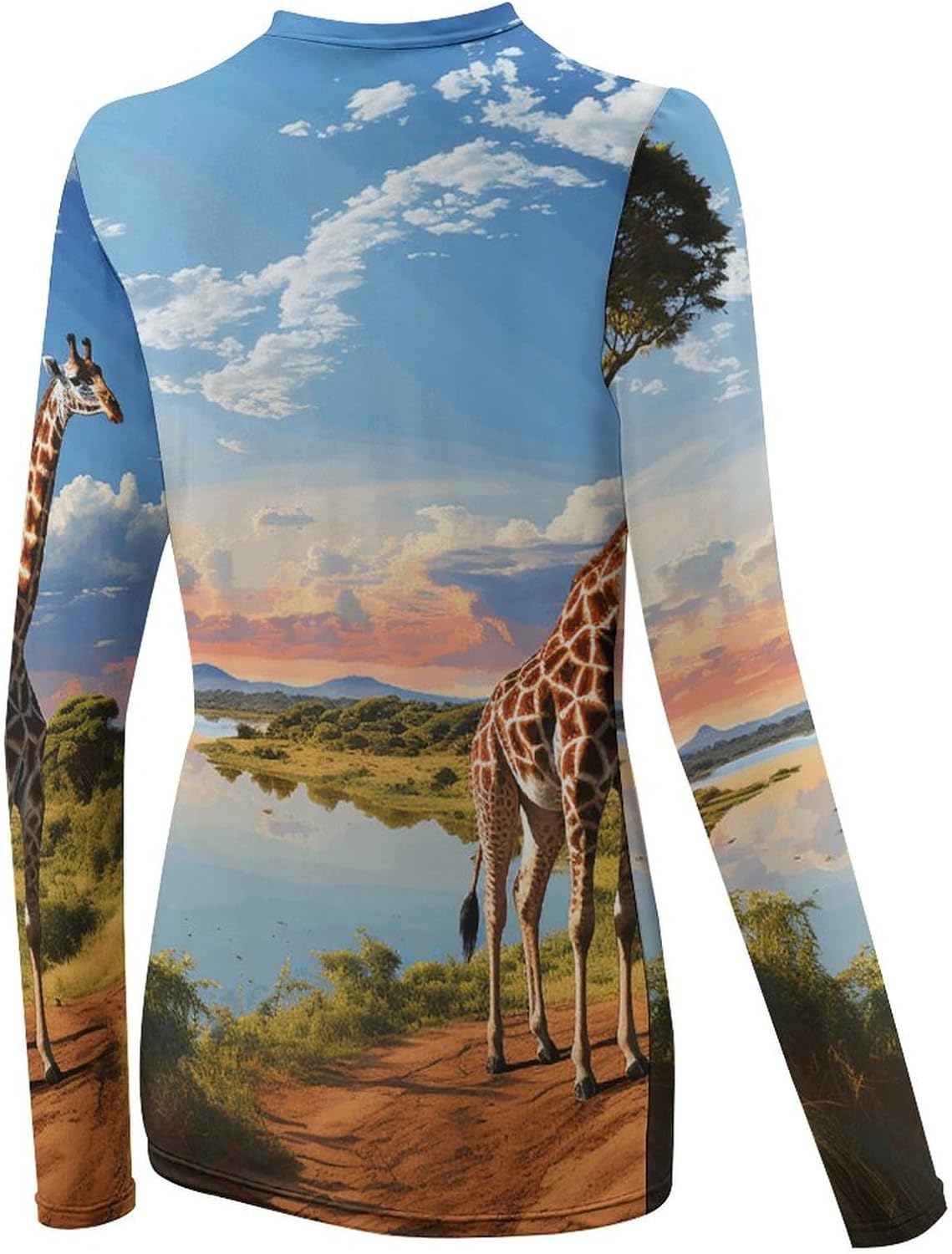 Nile River and Giraffe Rash Guard for Women Long Sleeve Swimsuits Sun Protection Sun Shirt Swim Shirts Hiking Tops