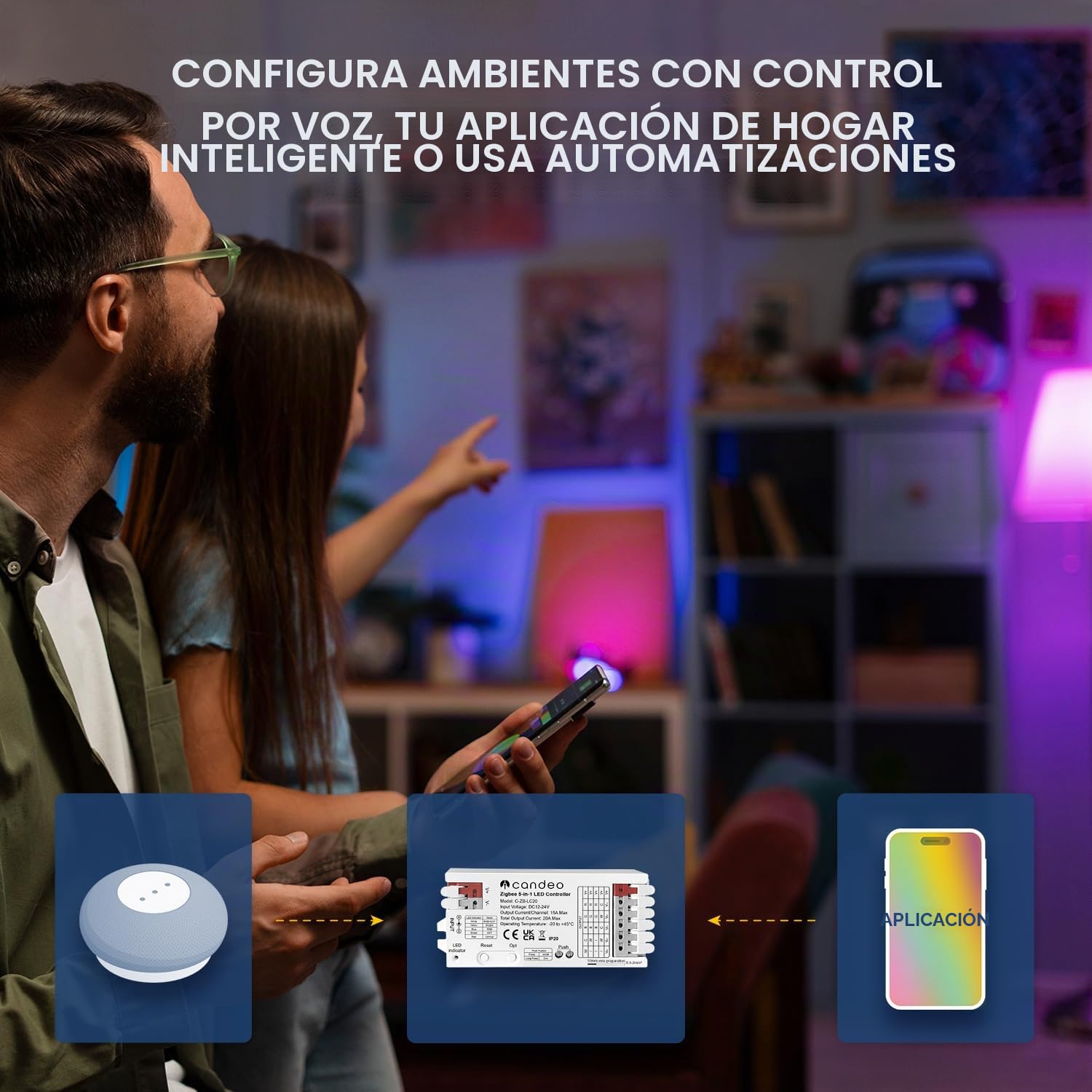 ZigBee - Controlador de tira LED compatible con Home Assistant, Hubitat, Philips Hue y otros concentradores Zigbee, 5 en 1 para RGBWW, RGBW, RGB, CCT y tiras LED de 1 color
