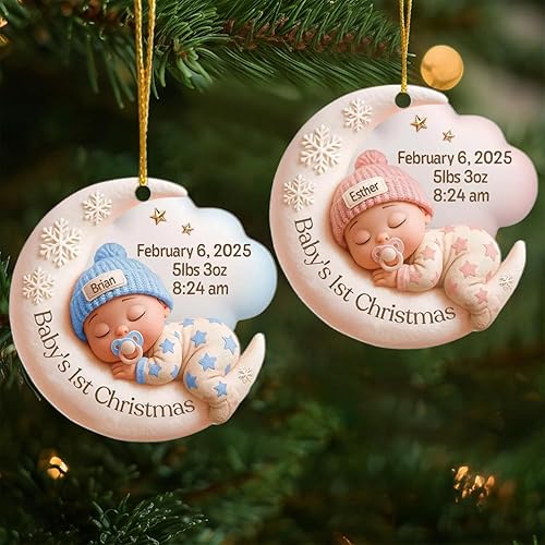 Miniatura 12 de DILYPOD Adorno personalizado para la primera Navidad del bebé 2025-1er adorno de Navidad con texto fotográfico, adornos de Navidad personalizados