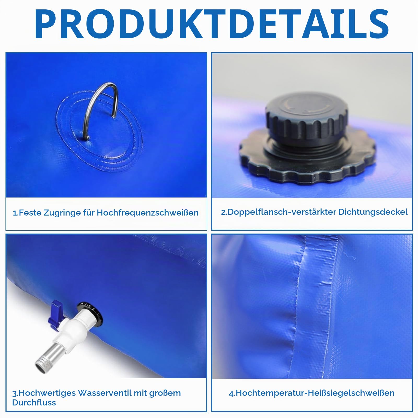 Wasserbehälter 110L, Wasserblasen AufbewahrungsbehäLter, Faltbarer Tragbarer Wassertank, Wassertank Notfallbehälter, Outdoor-Wassersack mit Ventilen, für Notwasser Garten Bewässerung