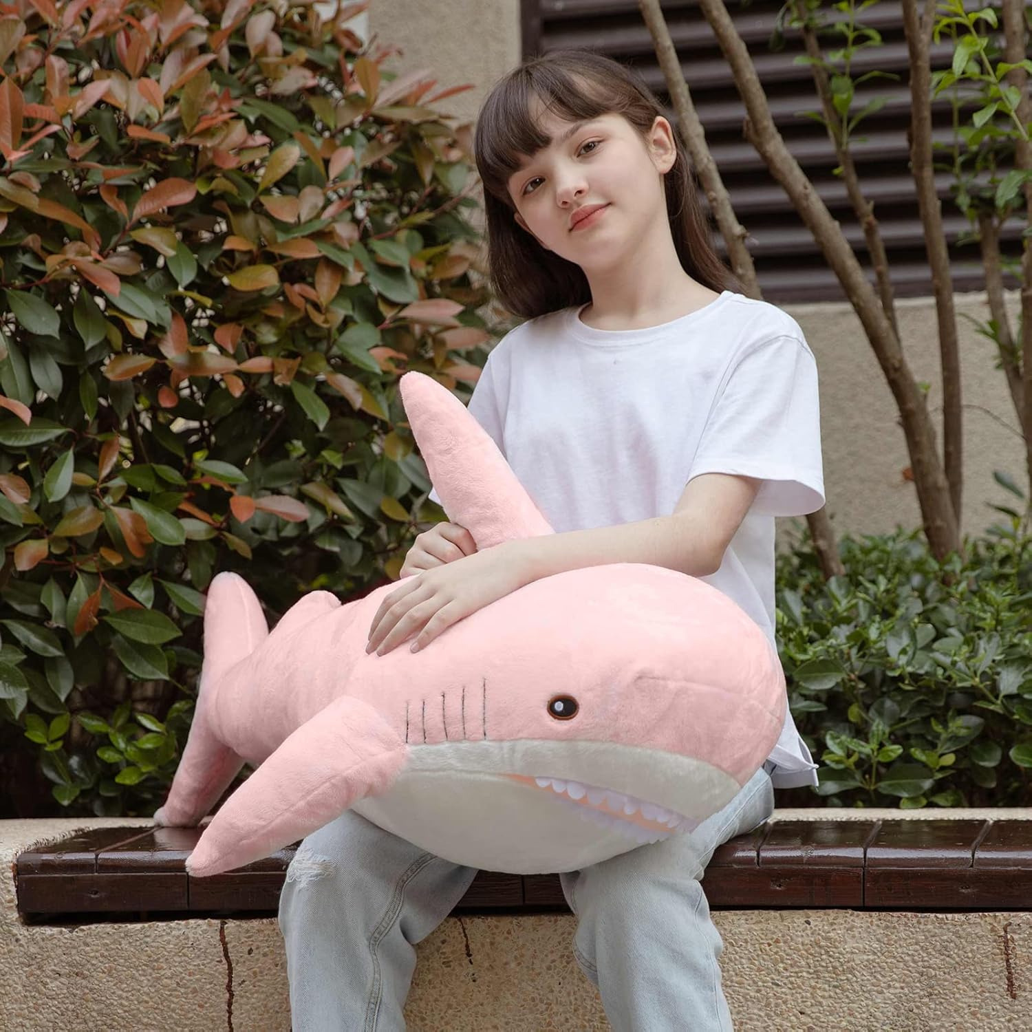 MorisMos Pink Shark Plush Toy, 40in Stuffed Animal, Giant Shark Stuffed Toy for Kids, Cuddly Plush, Birthday, Christmas Gift