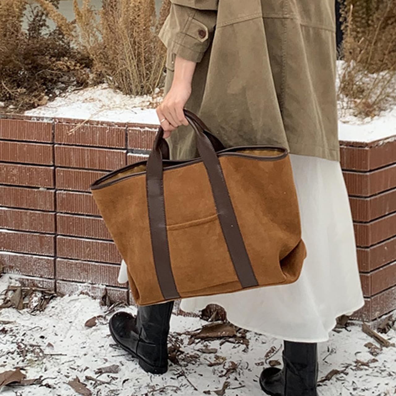 Tote Bag Large Carry All Hobo Handbag Weekender Travel Purse Suede Brown Satchel Sl... - Image 3