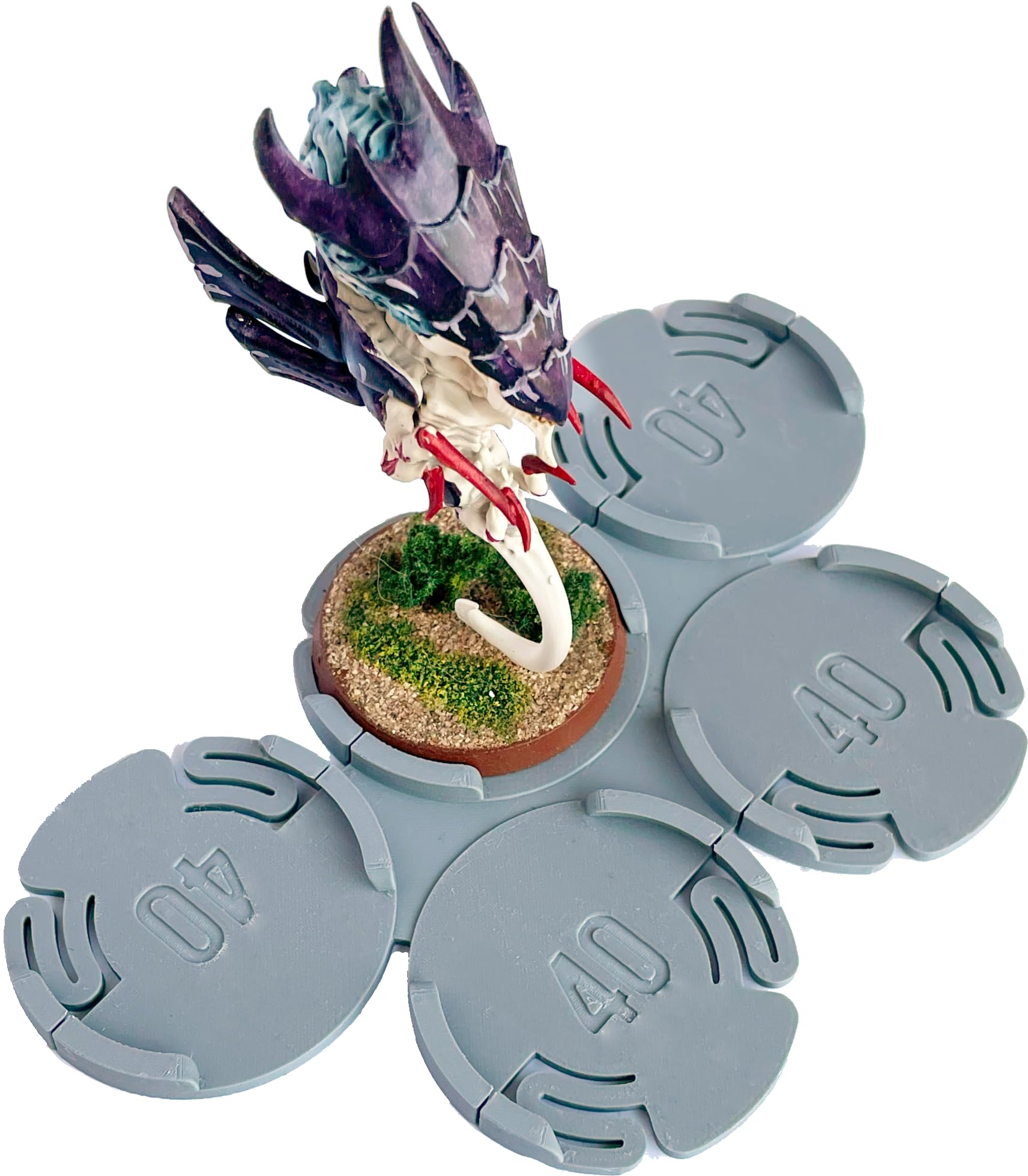 Miniature Mods - Movement Trays - 4 pack - round bases - 5 models in staggered formation - storage, transport, and organisation - Grey (40mm)