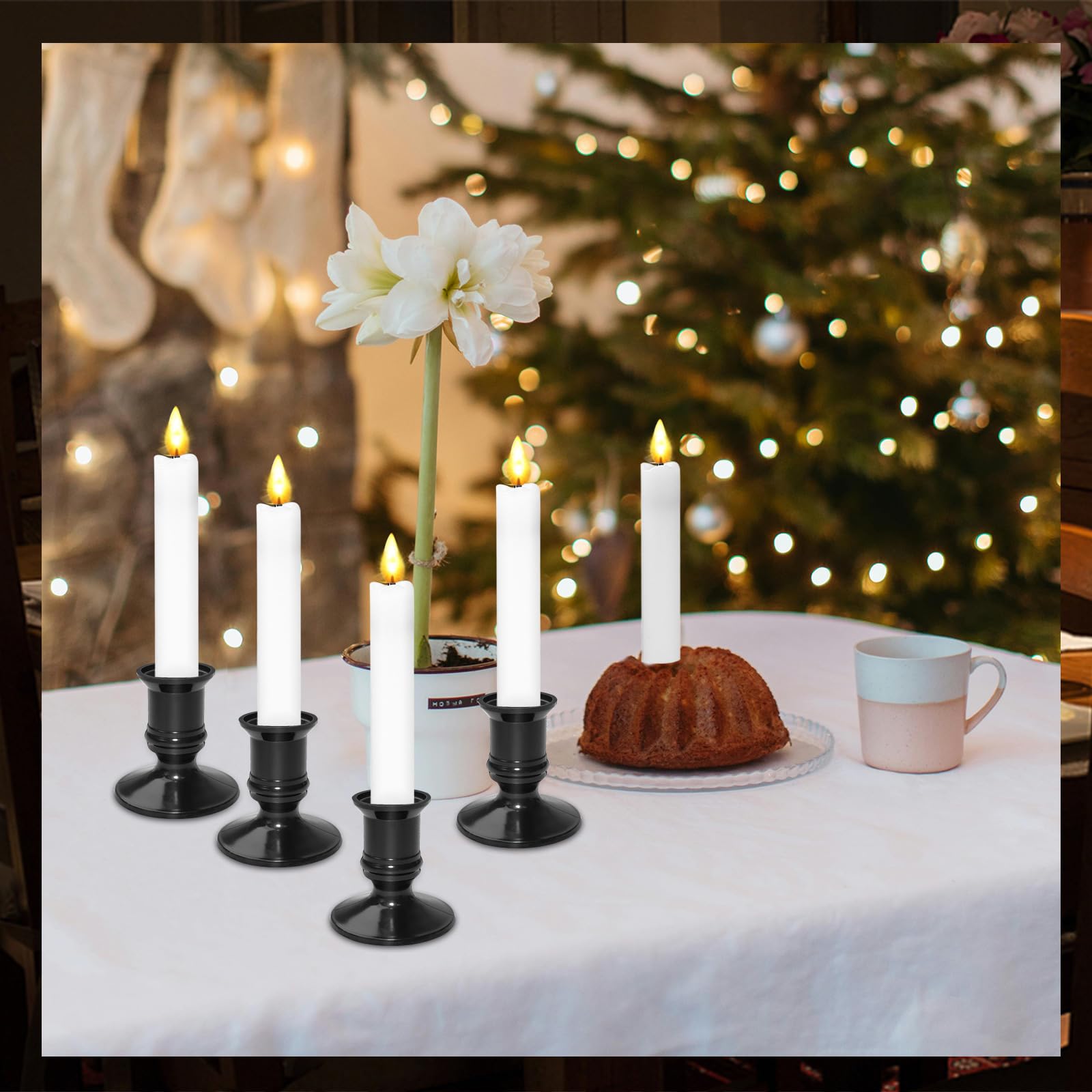 Świeczniki stożkowe do okien, plastikowe, stożkowe, tradycyjne świeczniki, czarny, na Halloween, Boże Narodzenie, ślub, stół, dekoracja domu, na imprezę, 60 szt., czarne