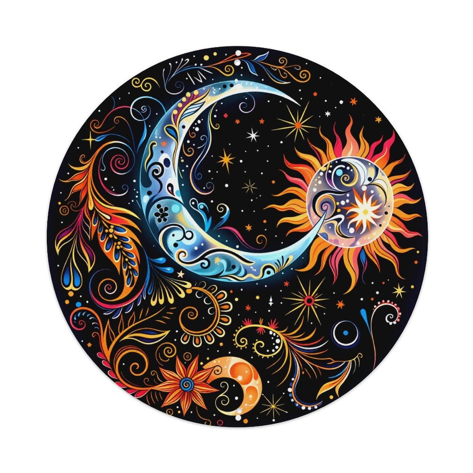 Colorful Cosmic Moon Sun Pattern Round Tin Sign Vintage Metal Poster Retro Bar, Home, Man Cave, Kitchen, Laundry Room Wall Art Decor Gift 8x8Inch
