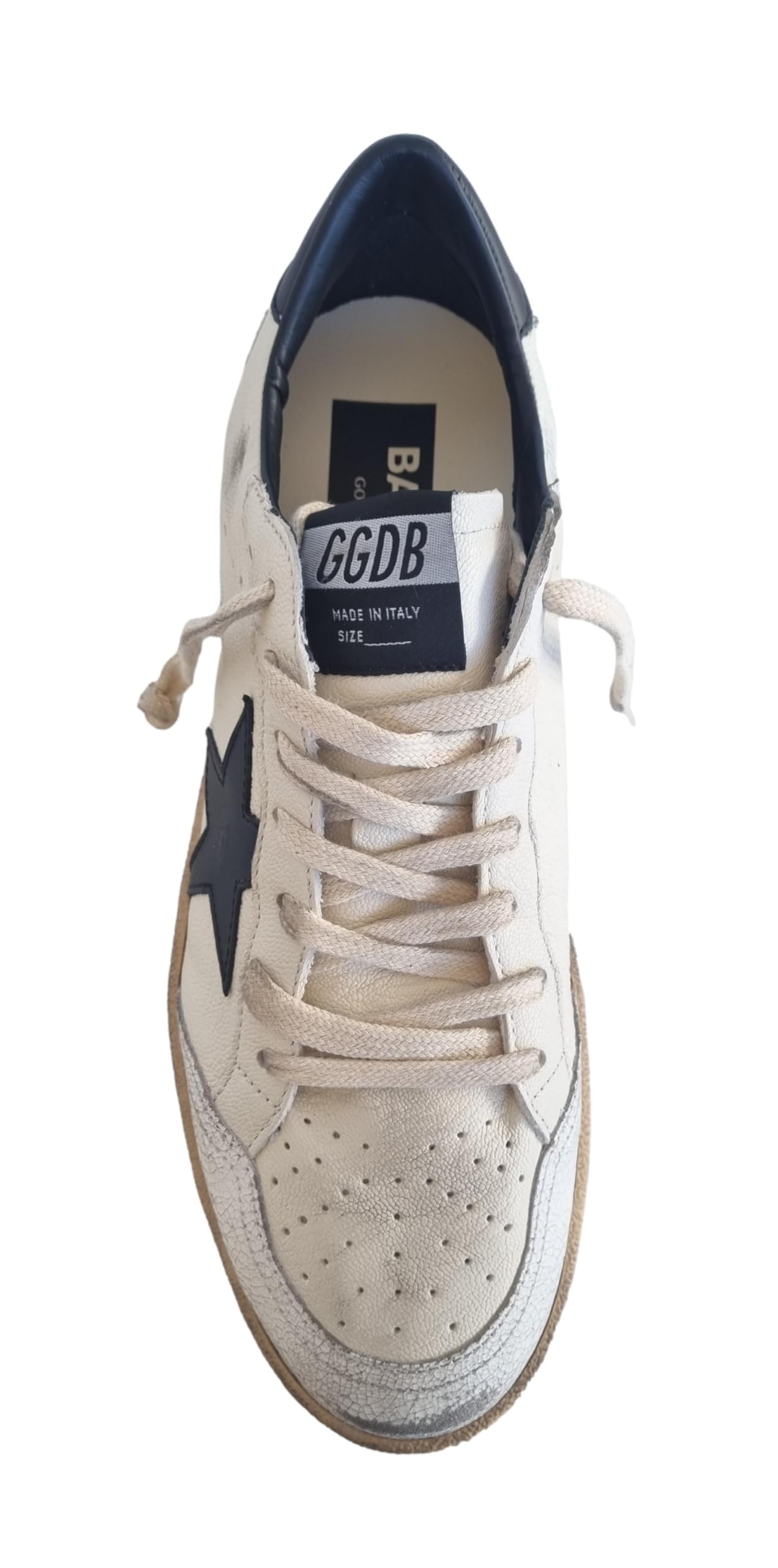Golden Goose Scarpe da Uomo Vintage Ball Star Pelle Crackle 10283 Bianco e Nero