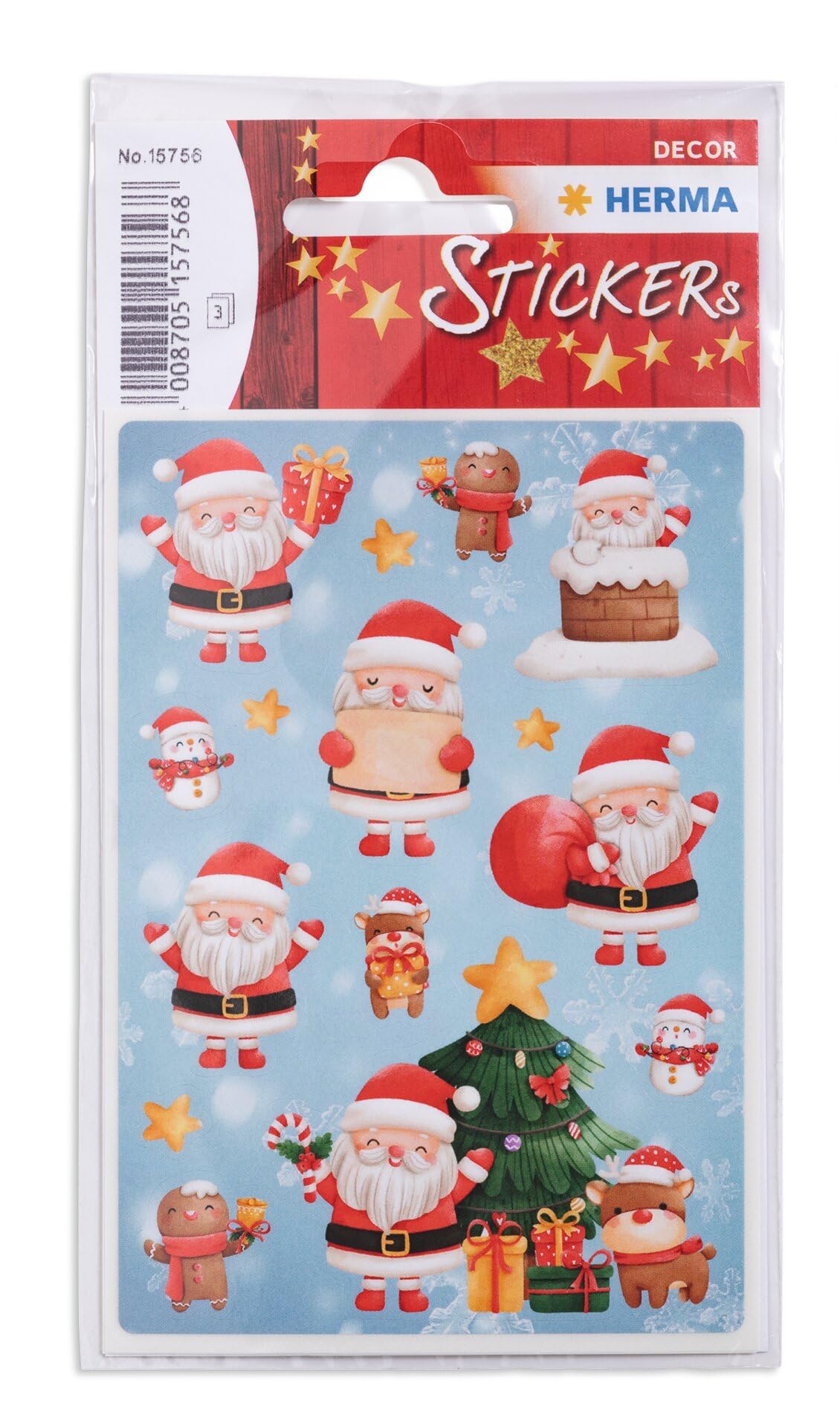 HERMA 15756 Santa Claus Stickers, Small, Large, 45 Pieces, Christmas Stickers with Santa Stars, Christmas Tree Motif, Children's Labels for Christmas Decoration, Gifts, Advent Calendar, Winter
