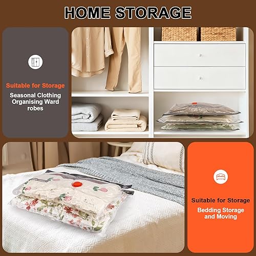 Miniatura 8 de Bolsas de vacío de viaje con kit de bomba recargable, paquete de 15 bolsas de compresión para viajes y hogar, ahorro de espacio para ropa, mantas,