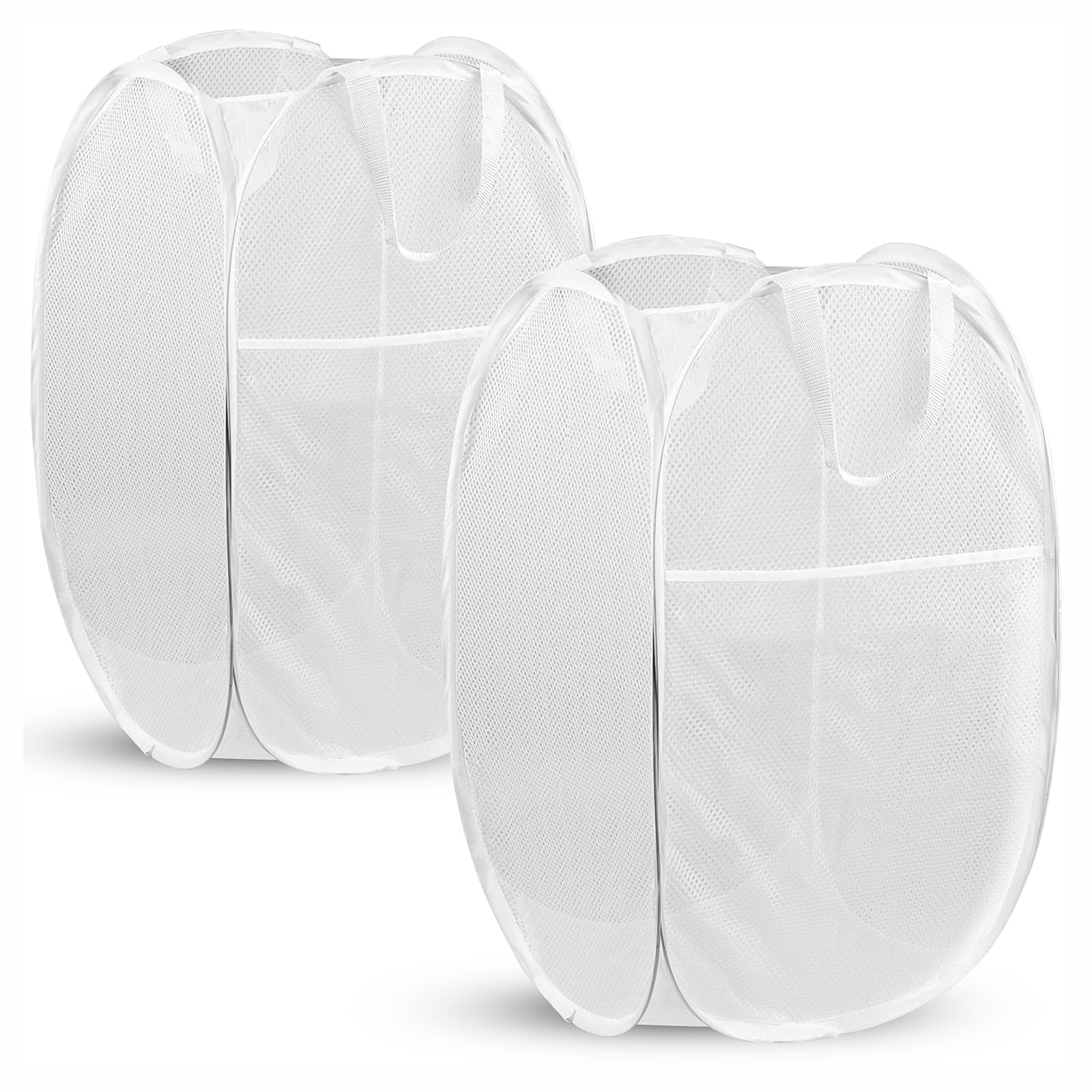 2 Pack Pop Up Laundry Hampers, 70 L Collapsible Foldable Mesh Basket, White