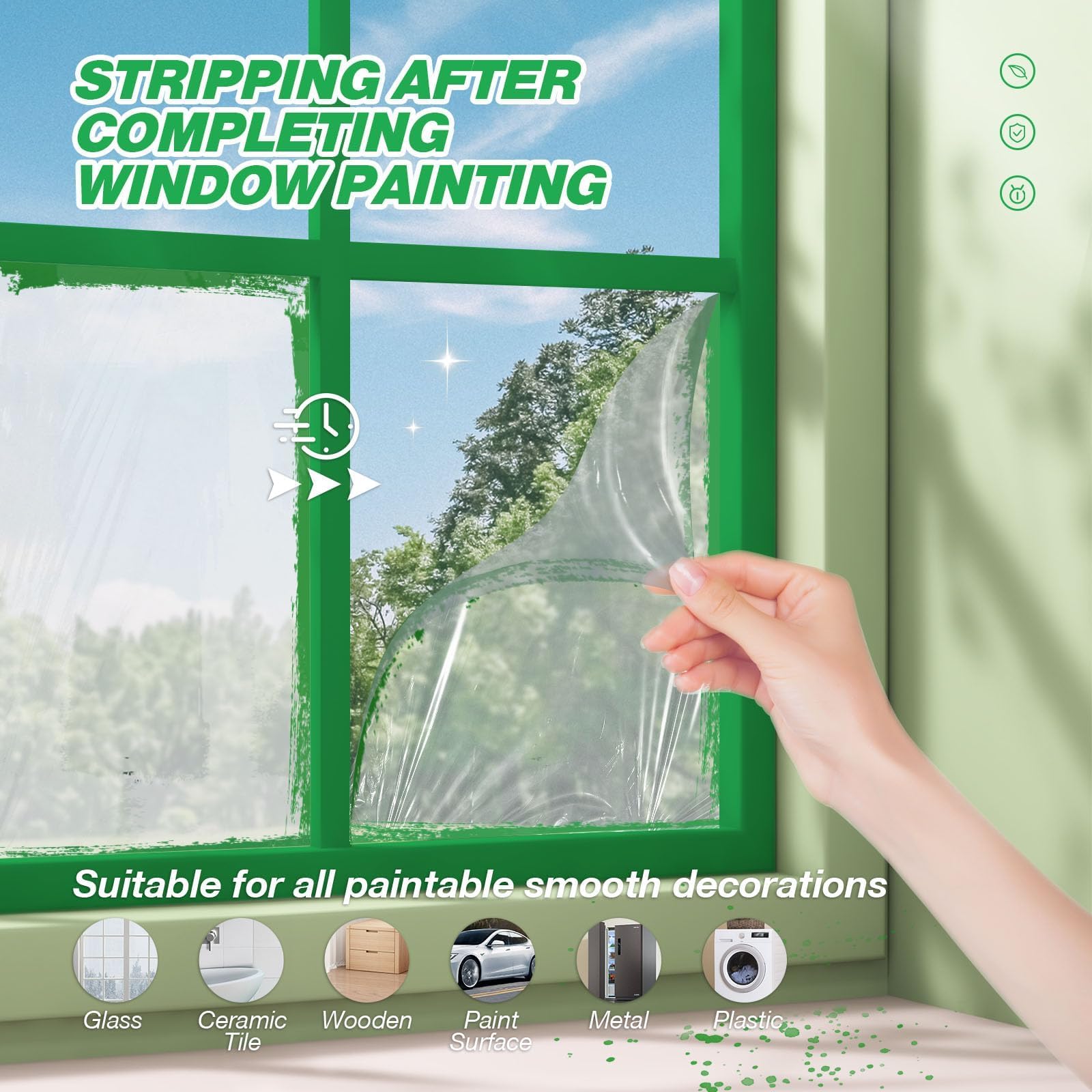 E-SDS Cinta líquida de enmascaramiento, 95.98 onzas líquidas para pintura de ventanas, revestimiento transparente pelable con un cepillo y rodillo