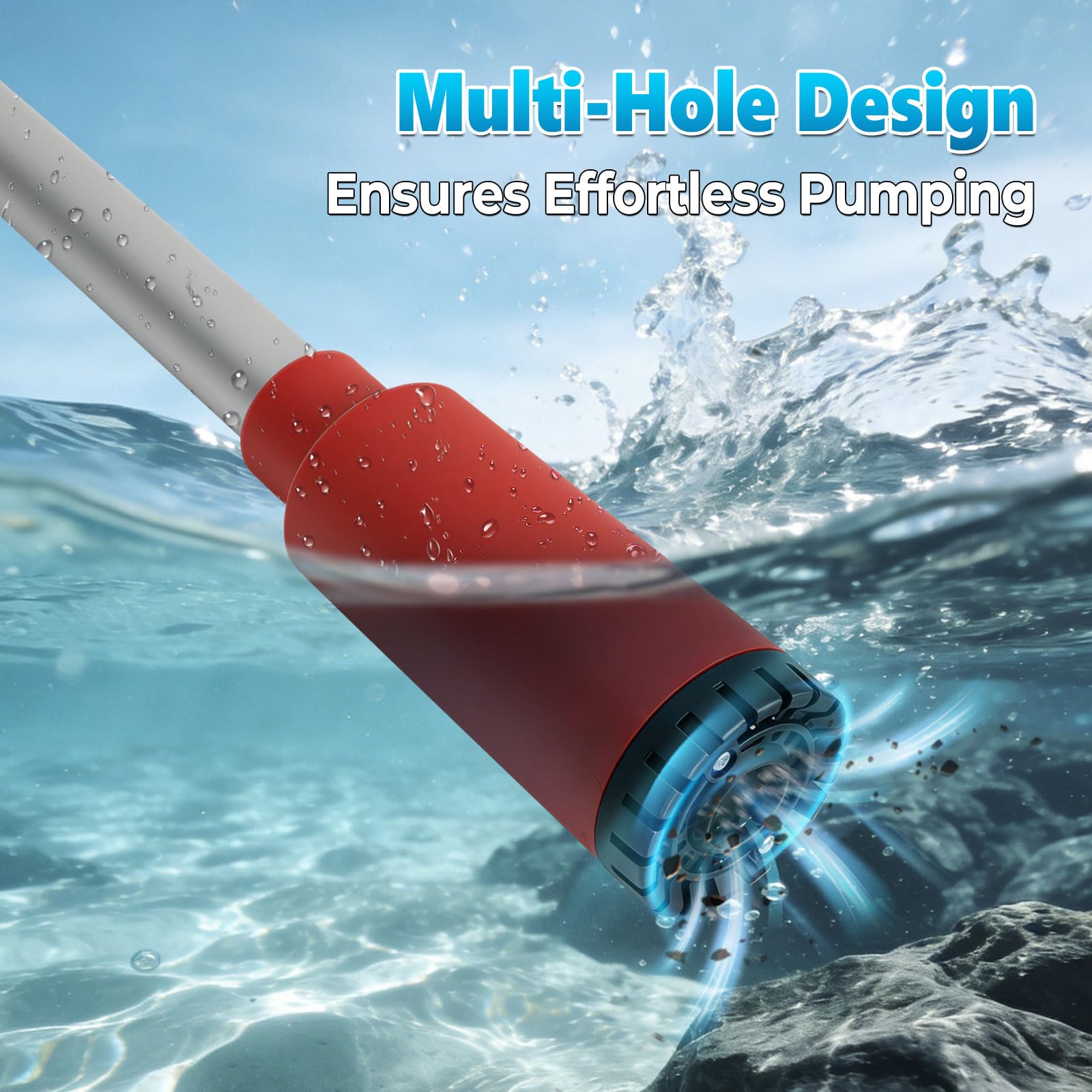 Pompe à eau sans fil à tige, pompe submersible portative pour puits profond, pompe de puisard utilitaire à haut débit 2725 L/h avec 2 × batteries rechargeables de 4,5 Ah pour jardin, étang, bateau