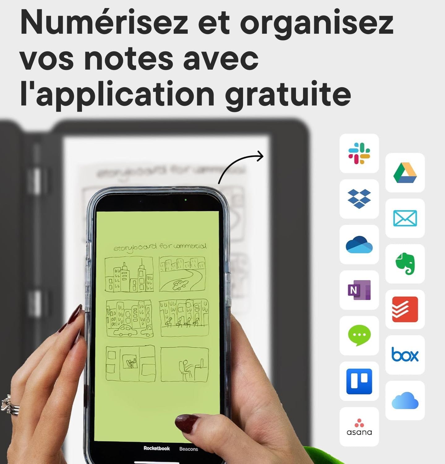 Rocketbook Carnet de notes numérique réutilisable – Carnet intelligent A5 noir, 20 pages, reliure à spirales, papier pointillé et ligné, couverture en cuir vegan avec stylo effaçable Frixion