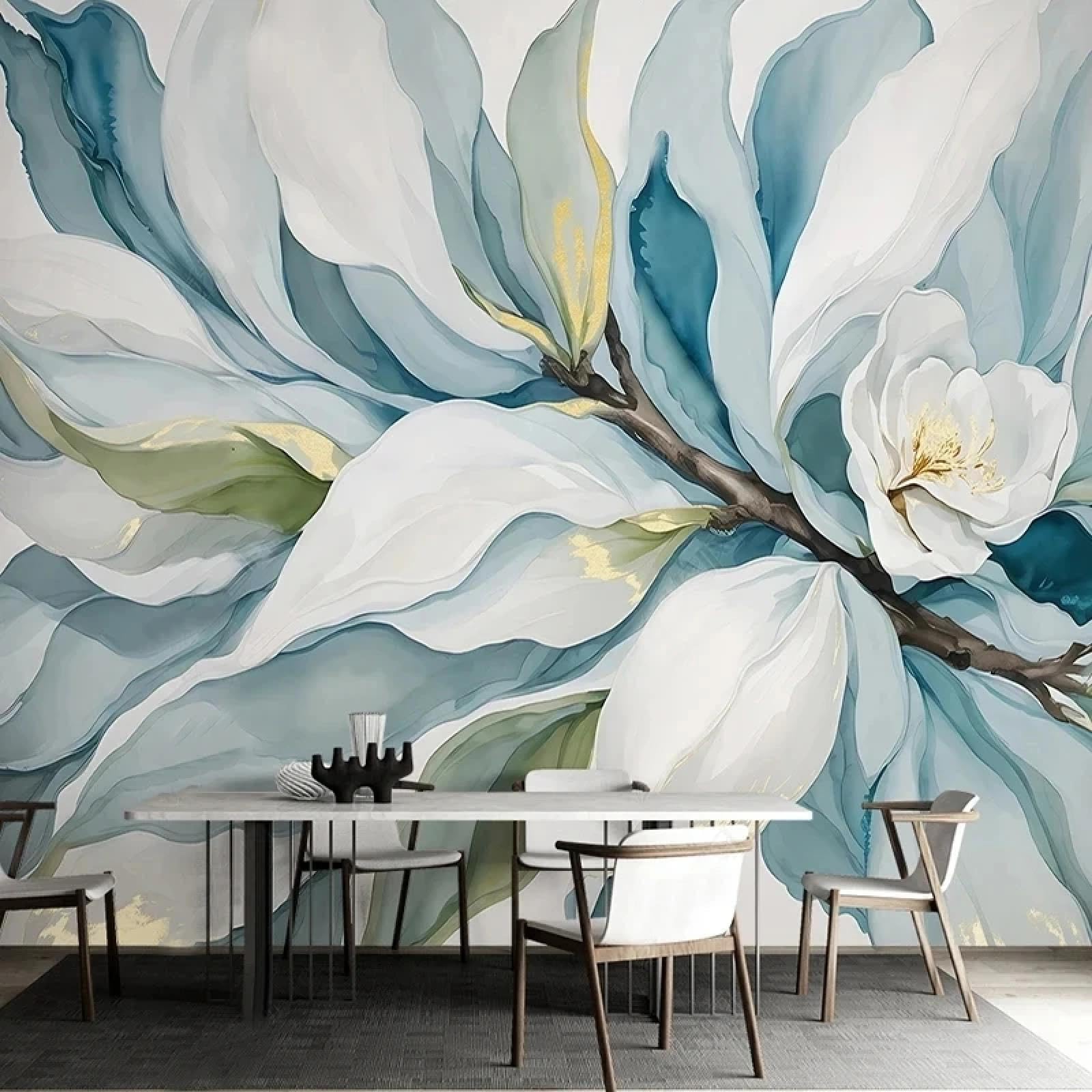 Papier peint 3D fleurs pour masquer les imperfections murales avec art