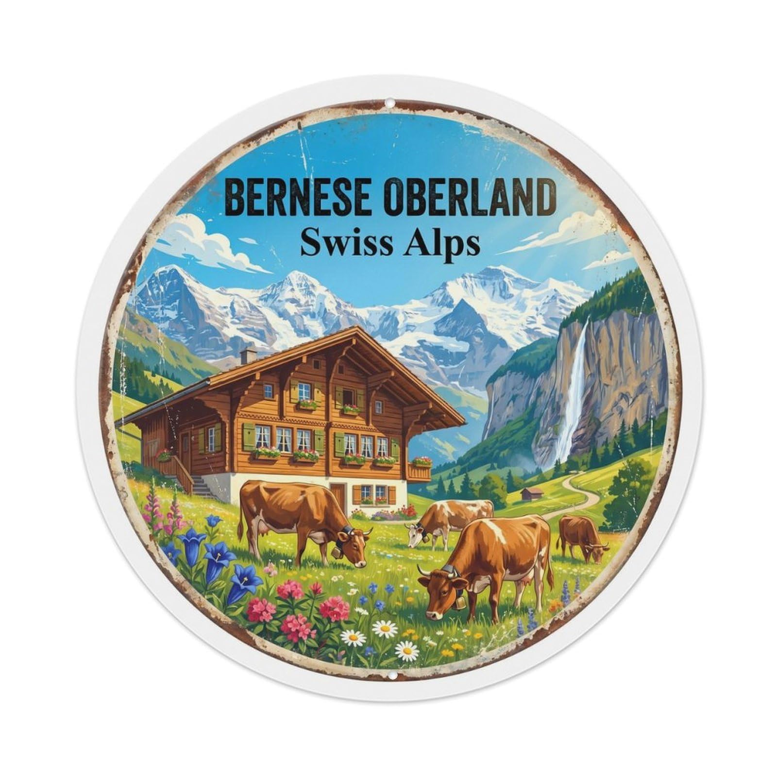 Vintage Travel Bernese Highland Countryside Metal Tin Sign