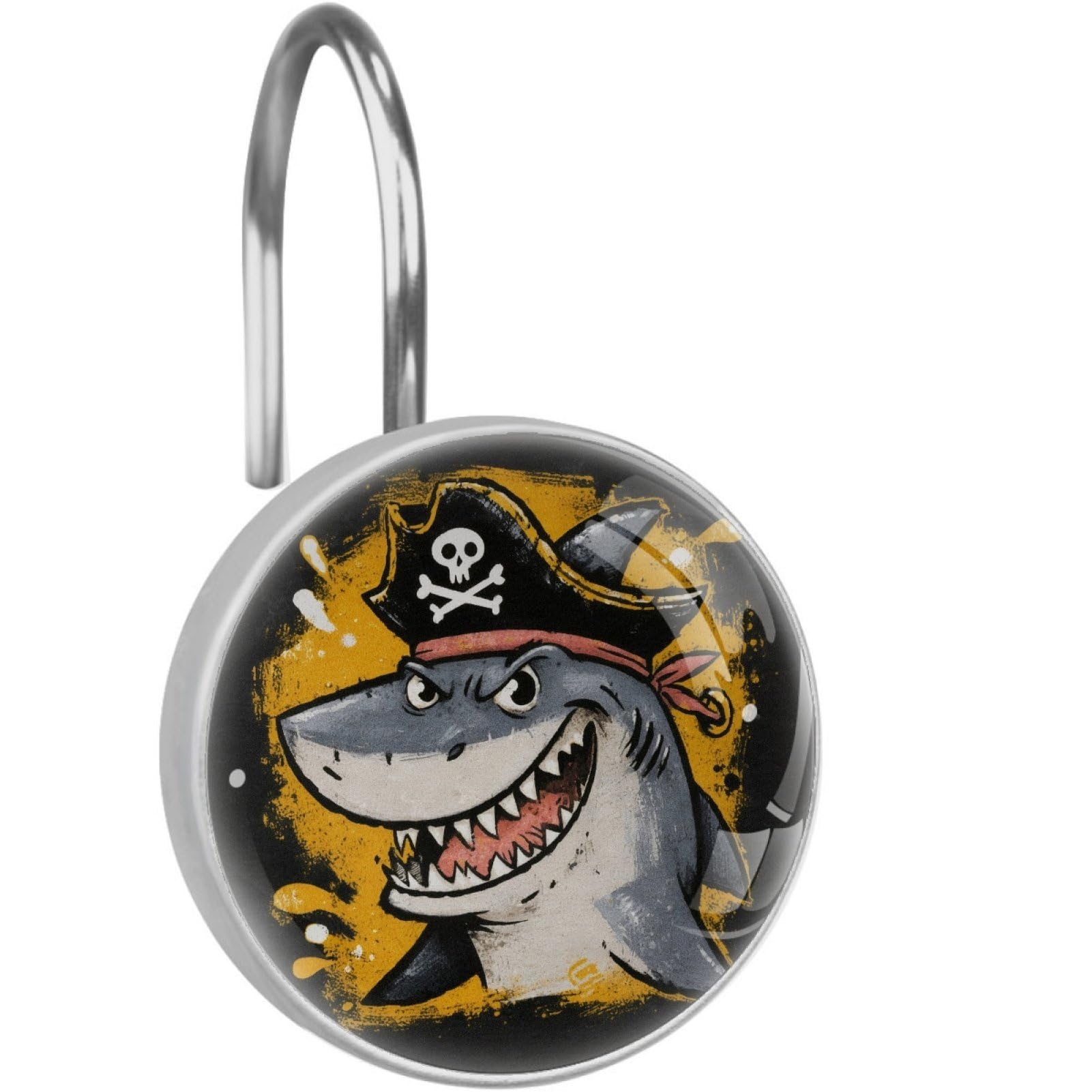 VAPOKF Decorative Shower Curtain Hooks, Cartoon Pirate Shark Rustproof Stainless Steel Shower Curtain Rings for Bathroom, Shower Curtain Hangers for Shower Rod, 12 Pack