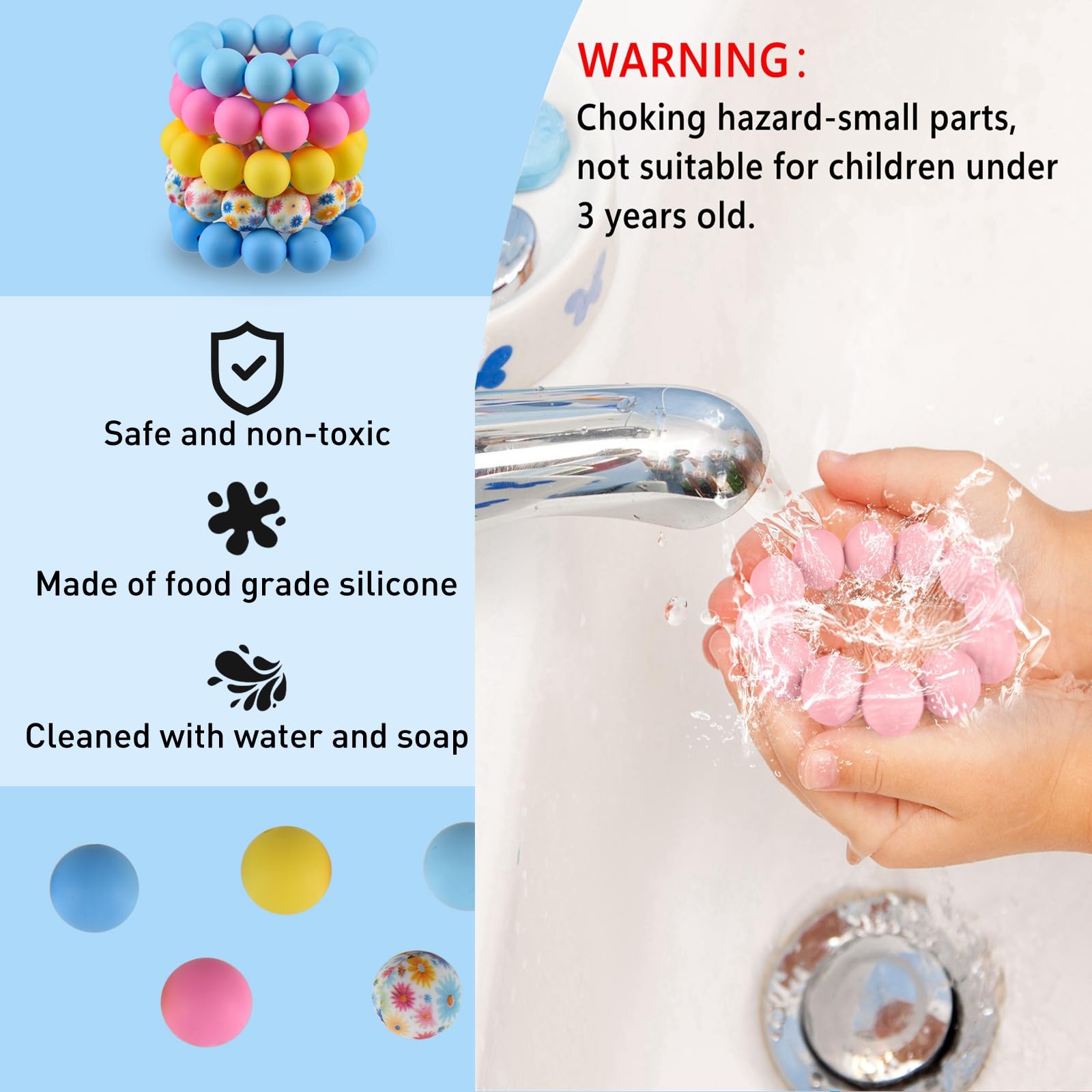 ASTARON 100 Pcs 15mm Silicone Beads for Keychain Making,Yellow Pink Blue Round Beads for Bracelets Crafts Beadable Pens Decorations Jewelry Making Party Favors Supplies - Image 3