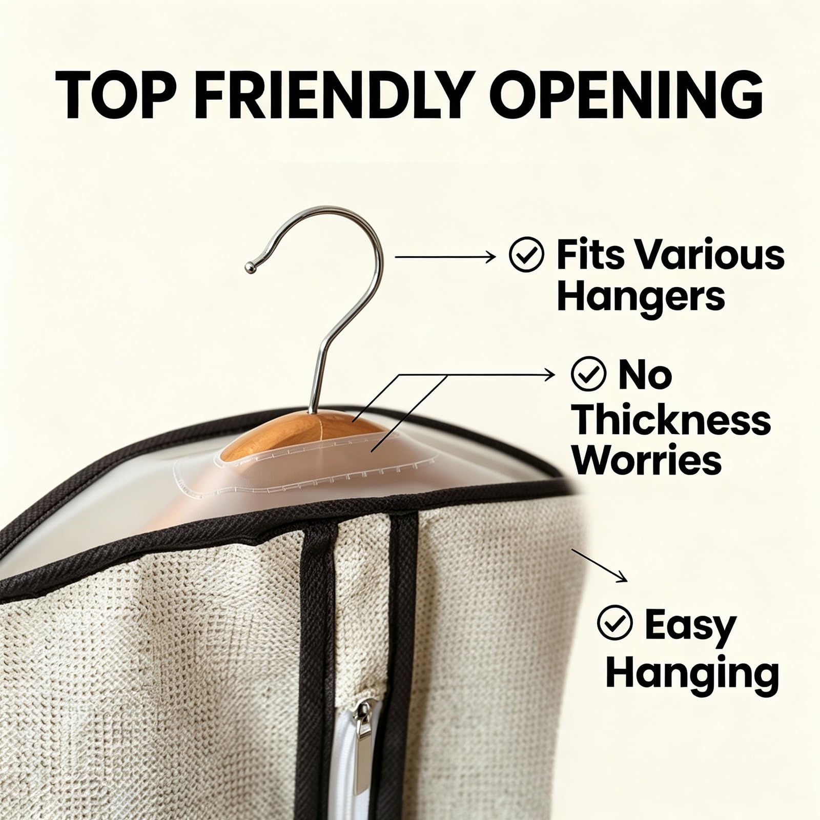 Fundas Ropa Porta Trajes, Vestidos Piel Resistente al Polvo y Transpirable | Tela Suave, a Prueba, con Cremallera Reforzada de Fácil Deslizamiento y Ventana Transparent(Beige,24in*48in/60cm*120cm)