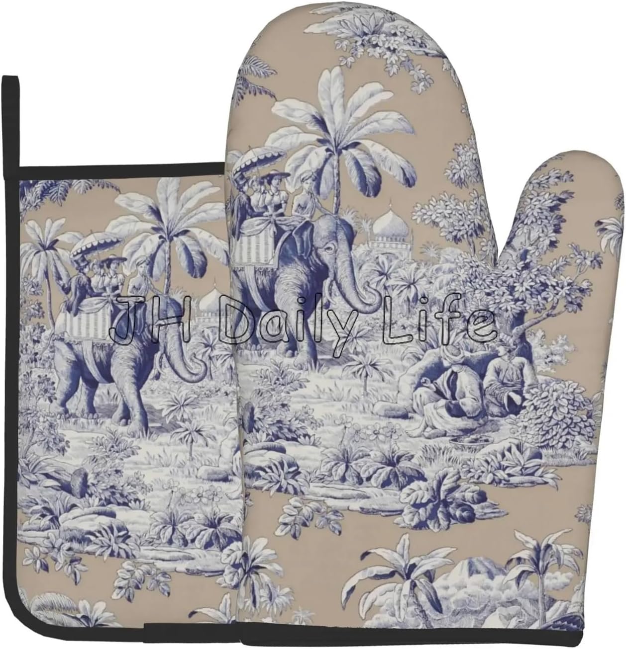 Navy Blue Motif Heat Oven Mitts and Pot Holders Sets Oven Gloves for BBQ Cooking Baking Grilling(3)