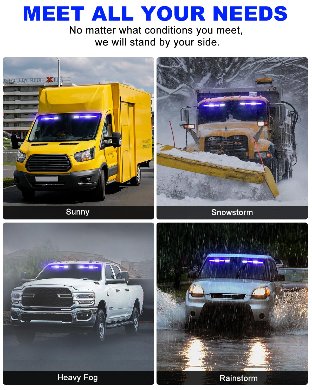 HLAUTO 6Z4J - Luces estroboscópicas de emergencia para salpicadero, luces de seguridad azules y blancas, 48 luces LED de advertencia para parabrisas de coche