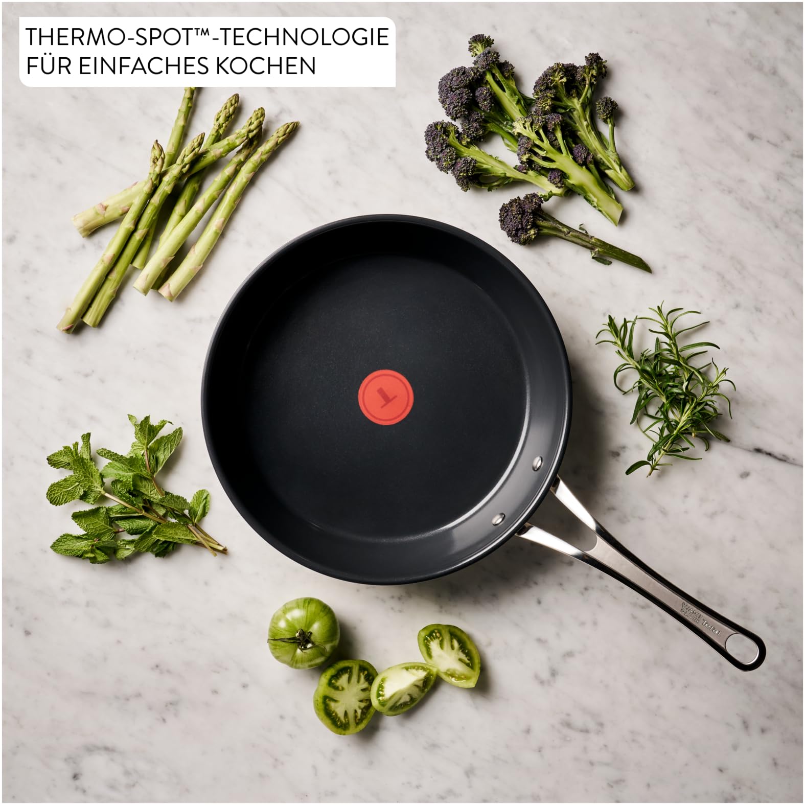 Tefal Jamie Oliver Classic Cook Bratpfanne 28 cm, inkl. Pfannenschoner, antihaftbeschichtete Keramikoberfläche, Thermo-Signal, für alle Herdarten, Edelstahl, H8819155