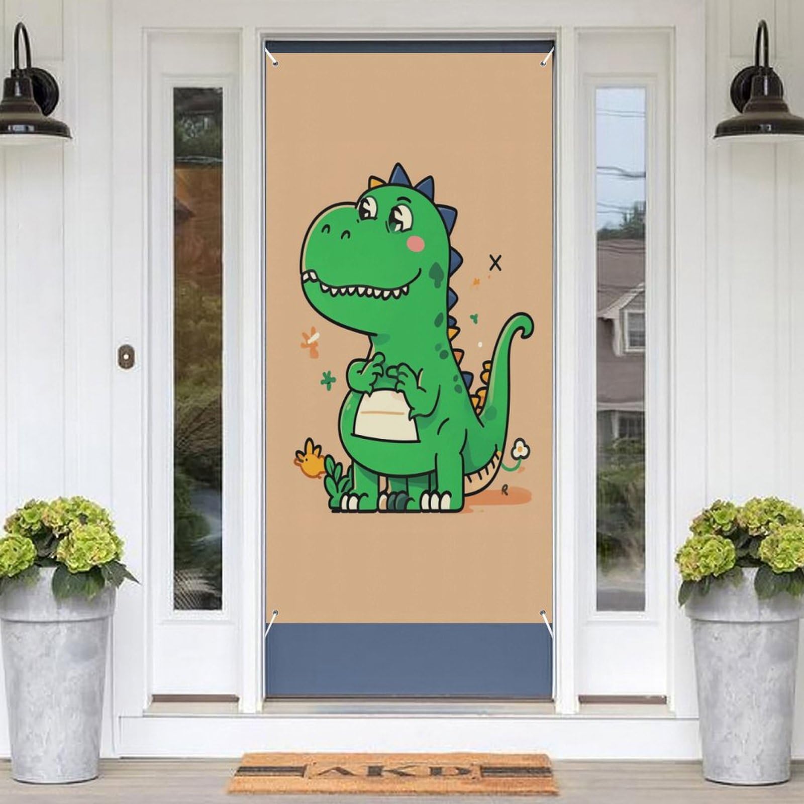 Cartoon Dinosaur Door Covers Decorative Valentines Door Decorations Photography Banner Door Banner Porch Sign Backdrop Poster for Holiday Party Garden