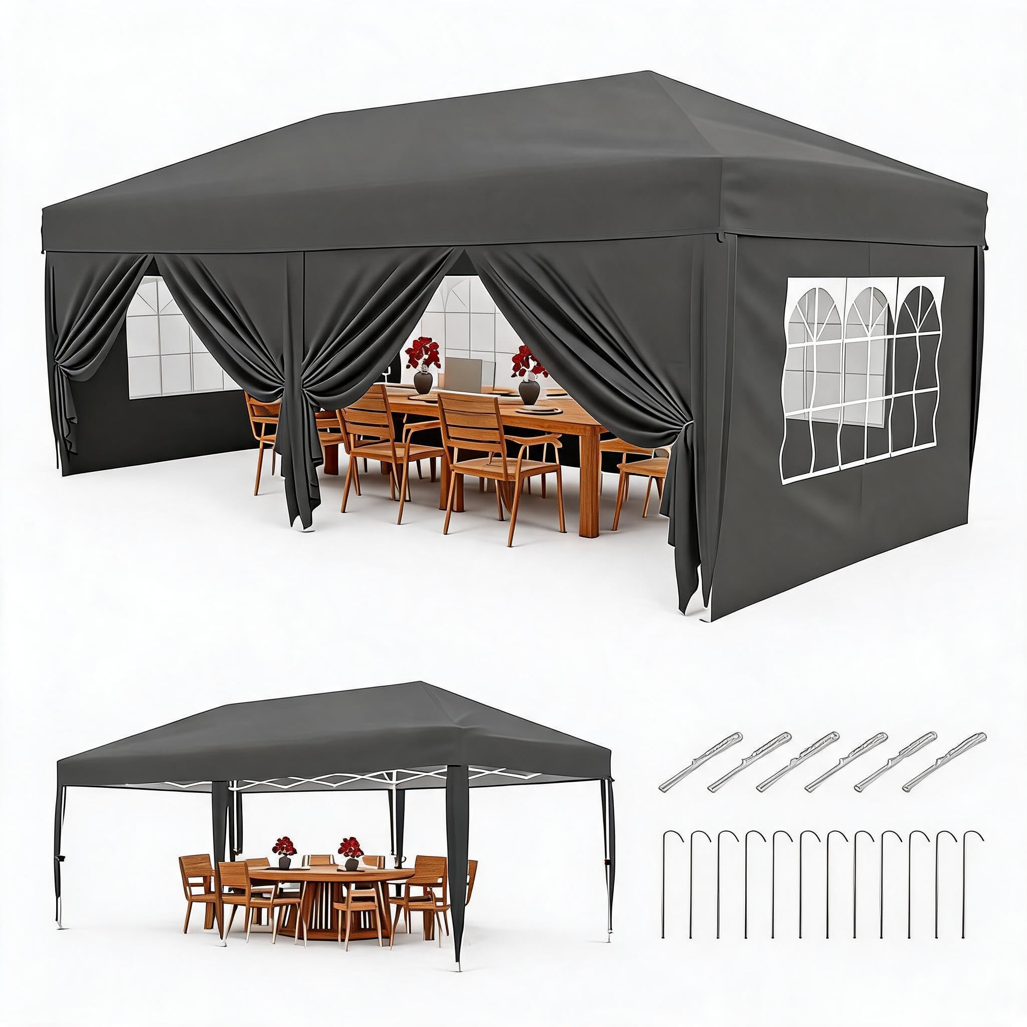 Faltpavillon 3X6 Schwerlast mit Seitenwänden für Garten und Events | Einfacher Aufbau, winterfest, höhenverstellbar, stabile Rahmenkonstruktion