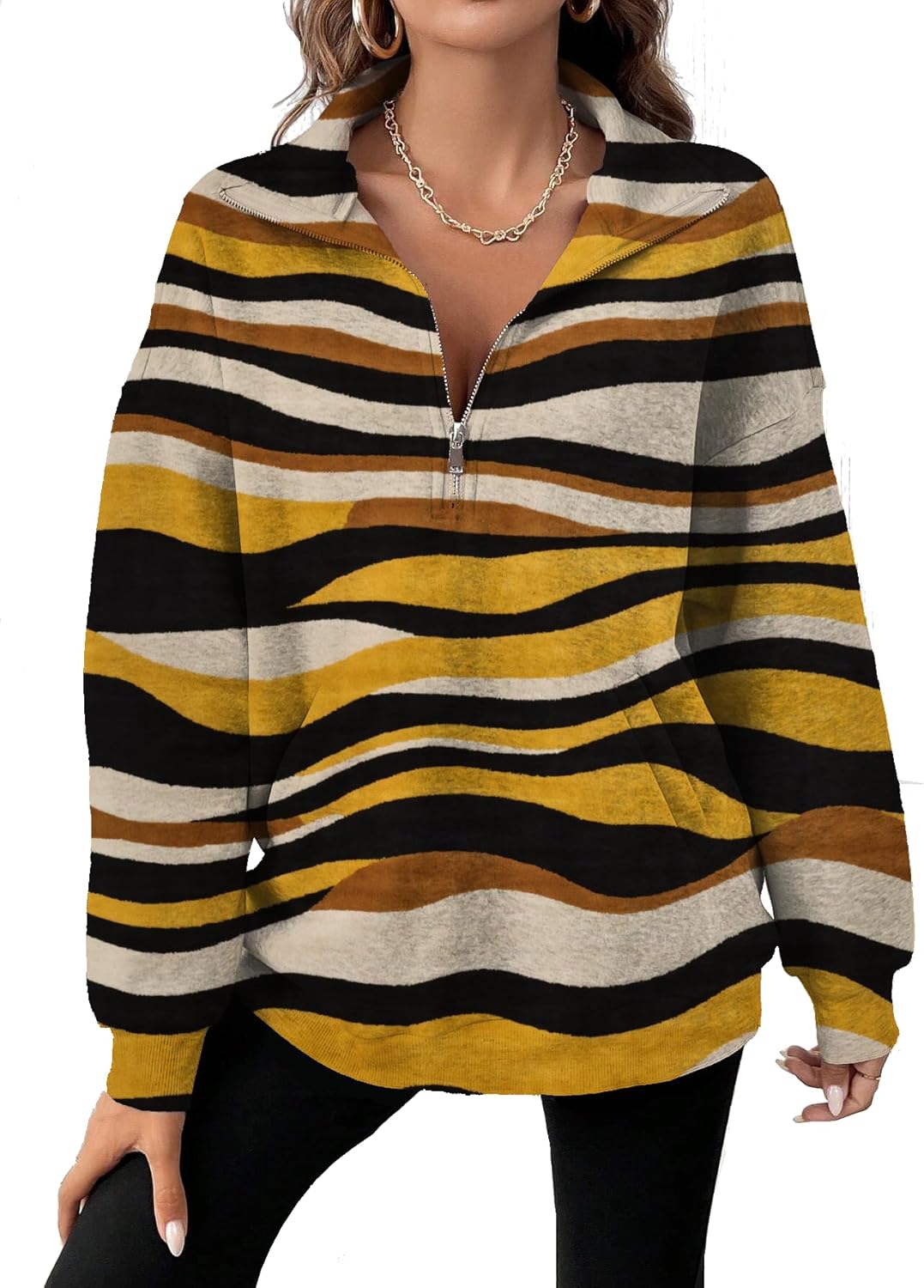 Womens Half Zip Pullover Sweatshirt Boho Floral Oversized Sweaters Long Sleeve Casual Fashion Lightweight Outfits