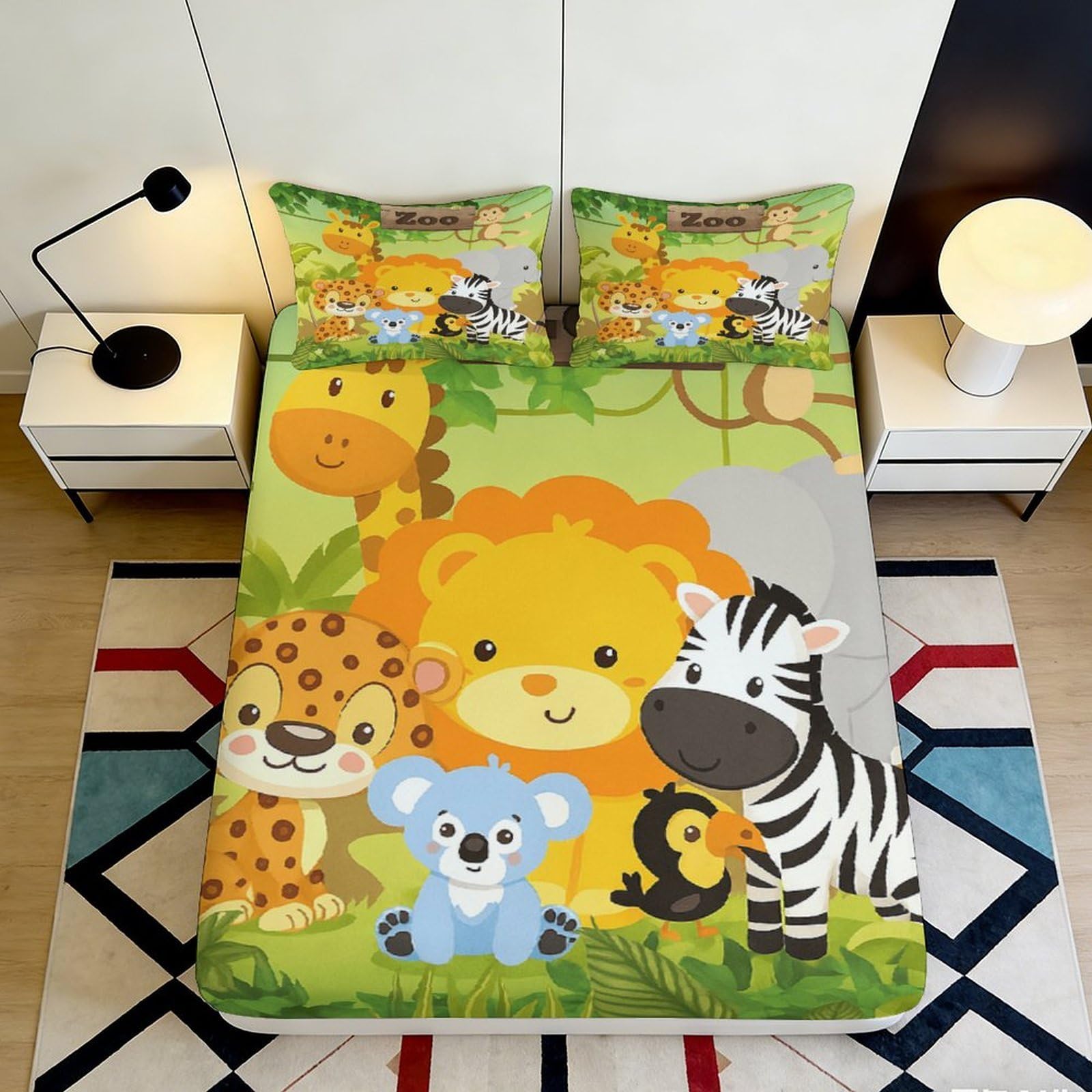 Jqzkxnhpbr Style-5 3D Printed Cartoon Jungle Animals Fitted Sheet Microfiber Soft Playful Safari Bed Cover For Bedroom Dorm Mattress Decor 90X200x25cm