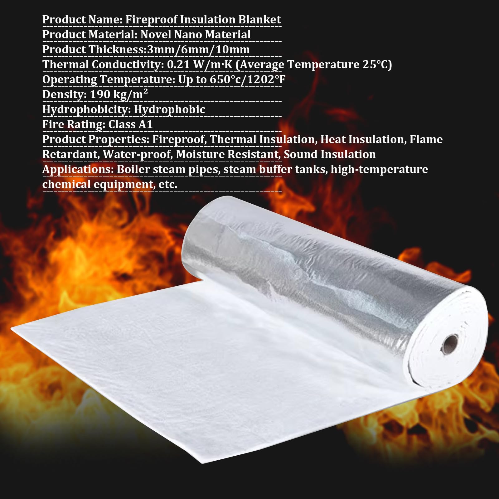 1200F Feuerfeste Isolierdecke, Nano-Aerogel Matte mit Aluminiumfolie, Hohe Temperaturbeständigkeit/Isolierung (50X50cm(19.6x19.6in),Thickness: 3mm)