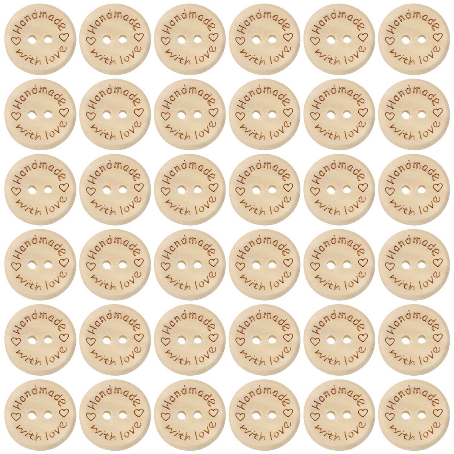 Shapenty Wooden Handmade with Love Buttons 2 Holes Round Sewing Buttons for Gift Giving Crochet Knitting Craft Projects Scrapbook Clothing Hats