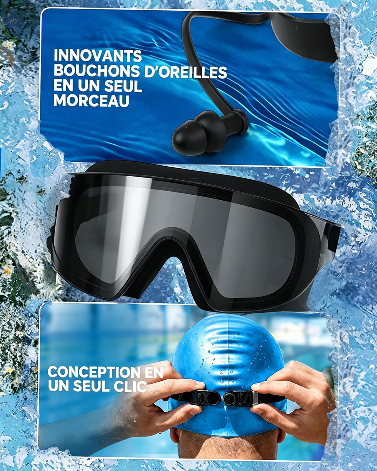 Zoomsnail Lunettes de Piscine Panoramiques 180° sans Monture, Anti-Buée, Confort Silicone, Étanches