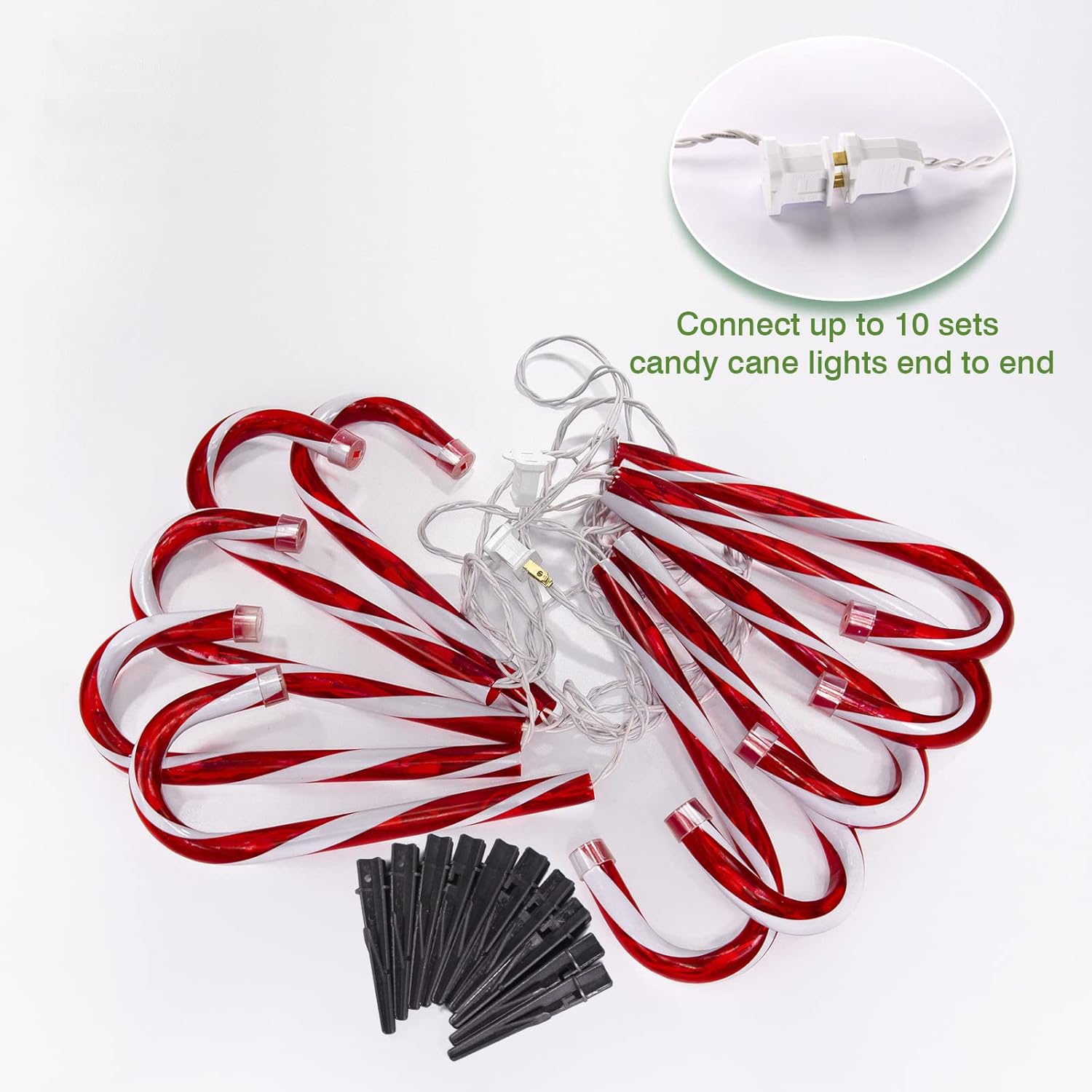 Candy Cane Christmas Lights Outdoor, 10 inch Lighted Candy Cane Yard Lights with Set of 10 Candy Canes Outdoor Walkway Christmas Lights Pathway Lawn Yard Decorations