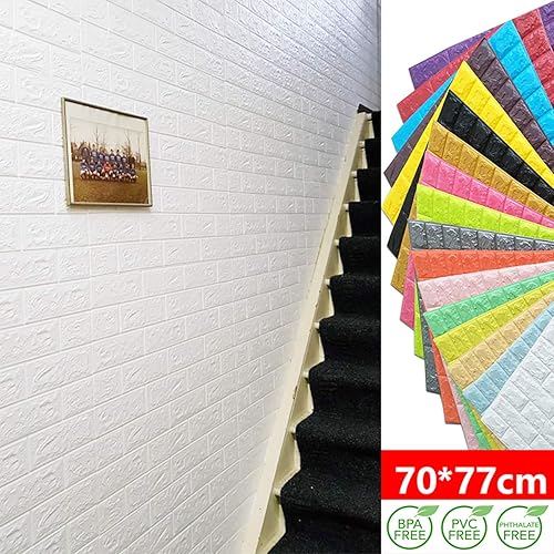 Miniatura 5 de Queenbox 12 piezas de papel tapiz de ladrillos de espuma sintética de 27 x 30 pulgadas, efecto 3D sólido, autoadhesivo, para despegar y pegar, para