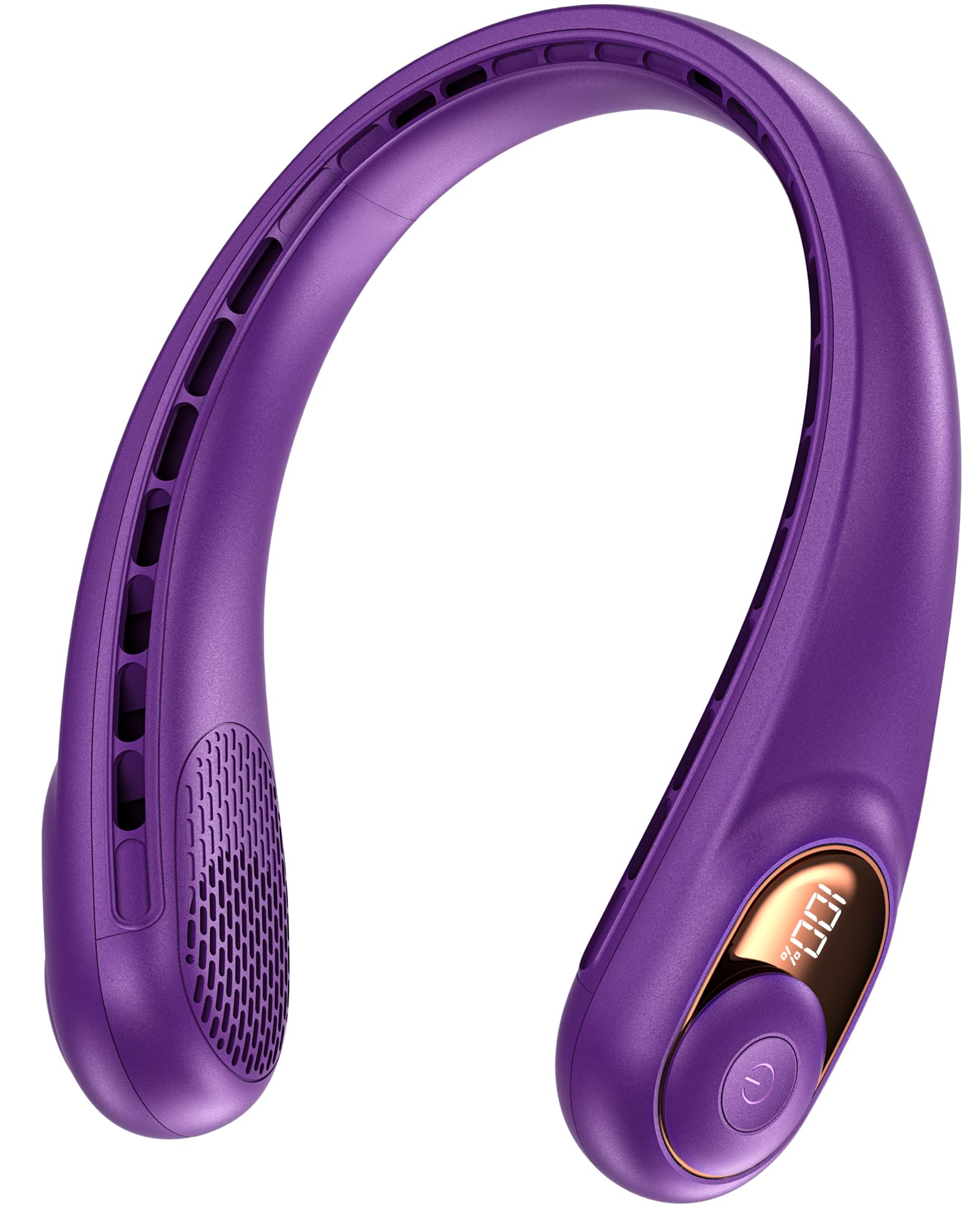 Ventilateur de cou portable sans pales avec écran LED, flux d'air à 360°, batterie rechargeable 4000 mAh, ventilateur personnel super silencieux mains libres pour intérieur et extérieur, raisin