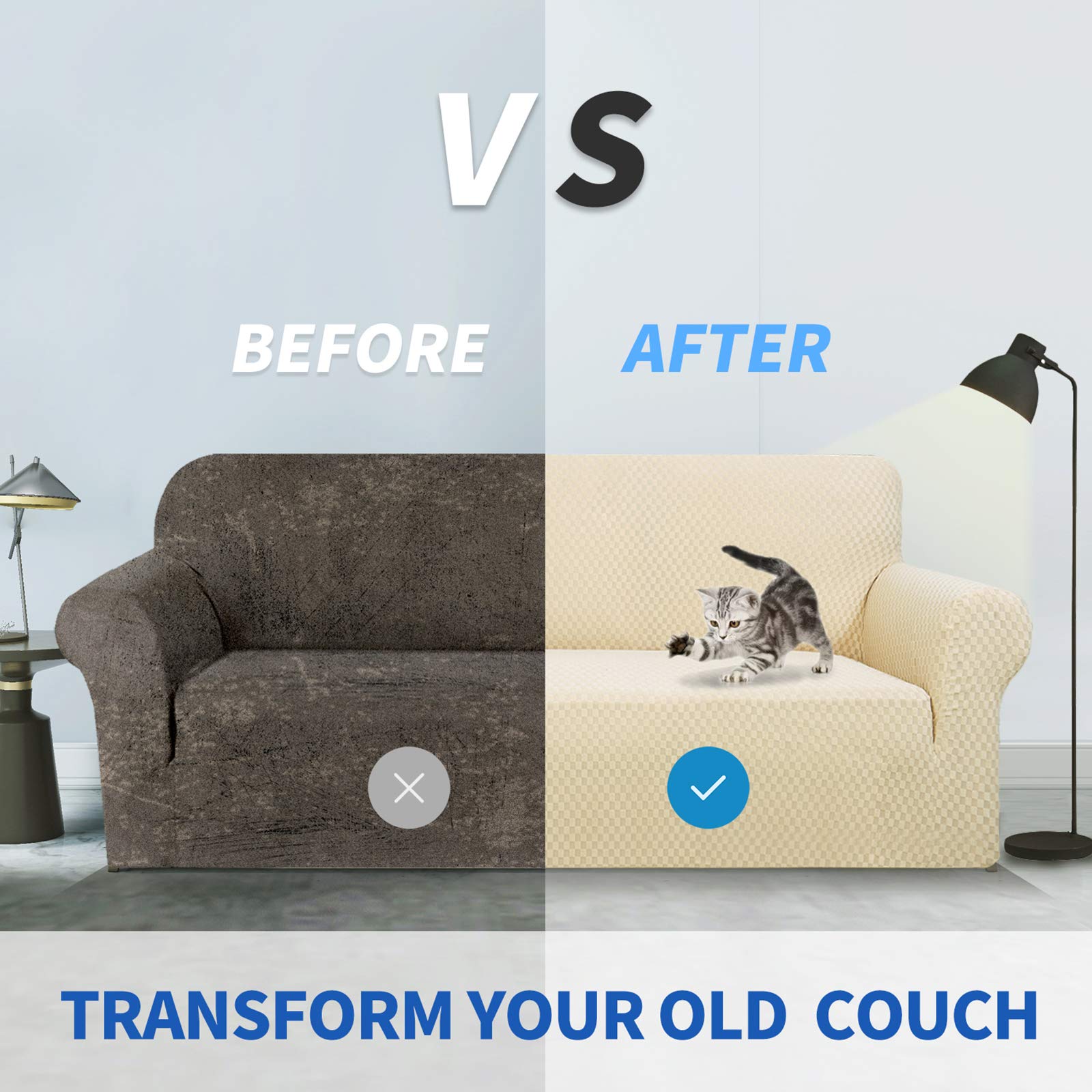 MAXIJIN Fodere per divani più recenti per 3 posti, fodera per divano jacquard elasticizzata per cani Fodere per mobili in 1 pezzo elastiche per animali domestici (3 posto, Beige Chiaro)