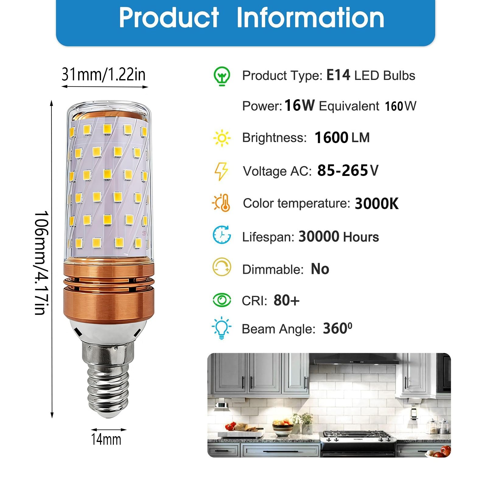 Lot de 7 Ampoules LED E14 Blanc Chaud 3000K 16W Équivalent 160W Non Dimmable Sans Scintillement 1600LM Longue Durée de Vie Pour Lustre Plafonnier Lampe de Table