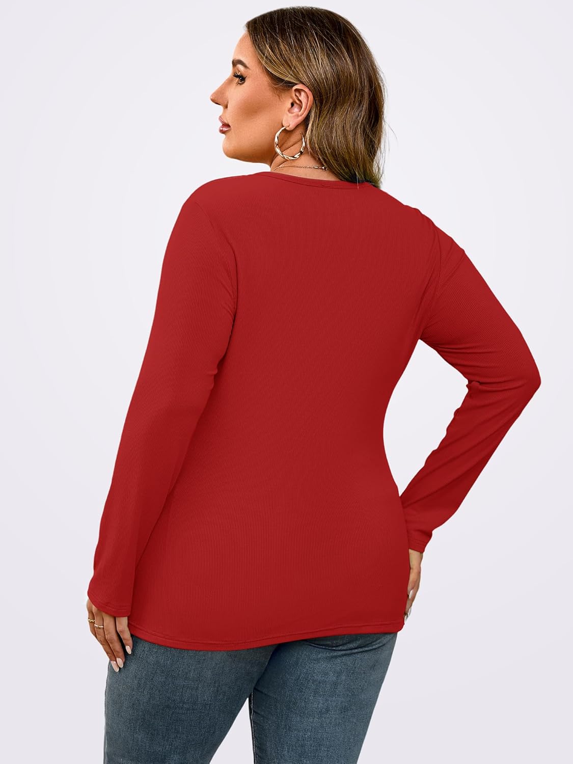 Chulianyouhuo Women Plus Size Tops Long Sleeve Ribbed Knit Shirts Fall Fitted Basic Tee Going Out Tops Casual Outfits - Image 3