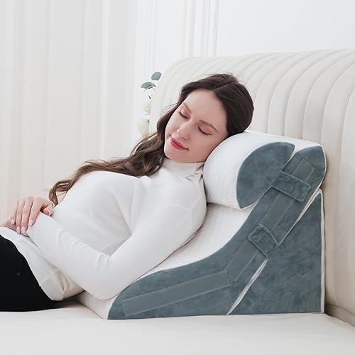 Juego de almohadas de cuña ortopédicas para cabecero de cama de 9, 12, 16 y 20 pulgadas, almohada de espuma viscoelástica ajustable para alivio del