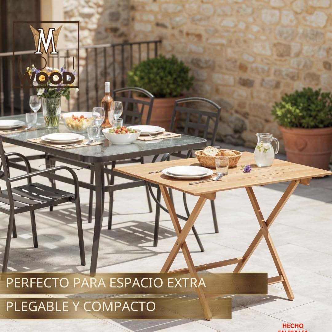 Mesa Plegable, Tablero Plegable, Ahorra Espacio, 75 x 60 x 80 cm, Madera de Haya, Interior y Exterior