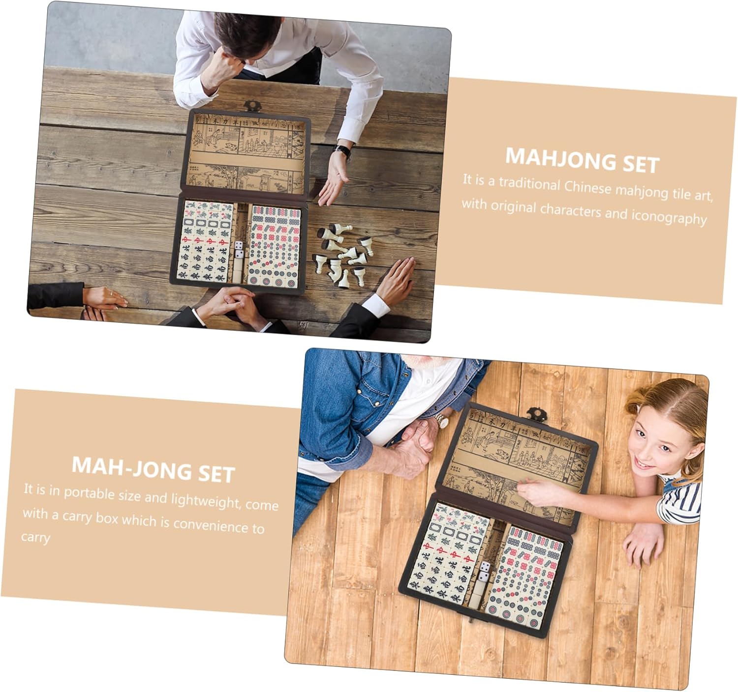 Totority 1set Portable Chinese Mahjong Set Carry Box Lightweight Travel-Friendly Game for Family Gatherings and Fun Activities