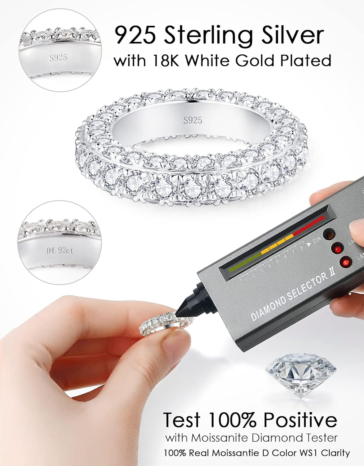 Eternity Band rings For Women 18K White Glod Plated S925 Sterling Silver Womens Wedding Bands Stackable Rings for Women - Image 2