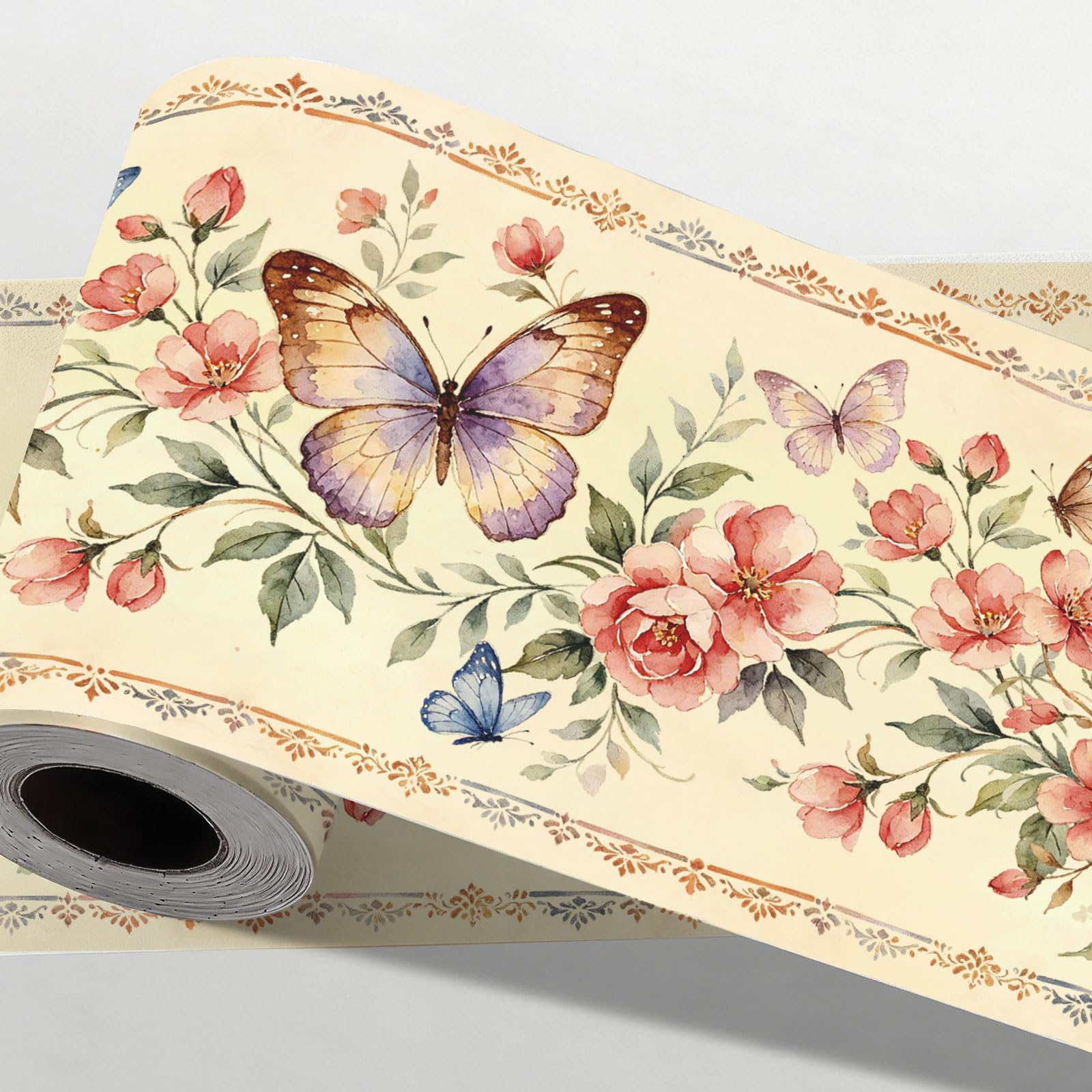 CONCHLERY Retro Butterfly Flower Wallpaper Stick Border 197 Inch