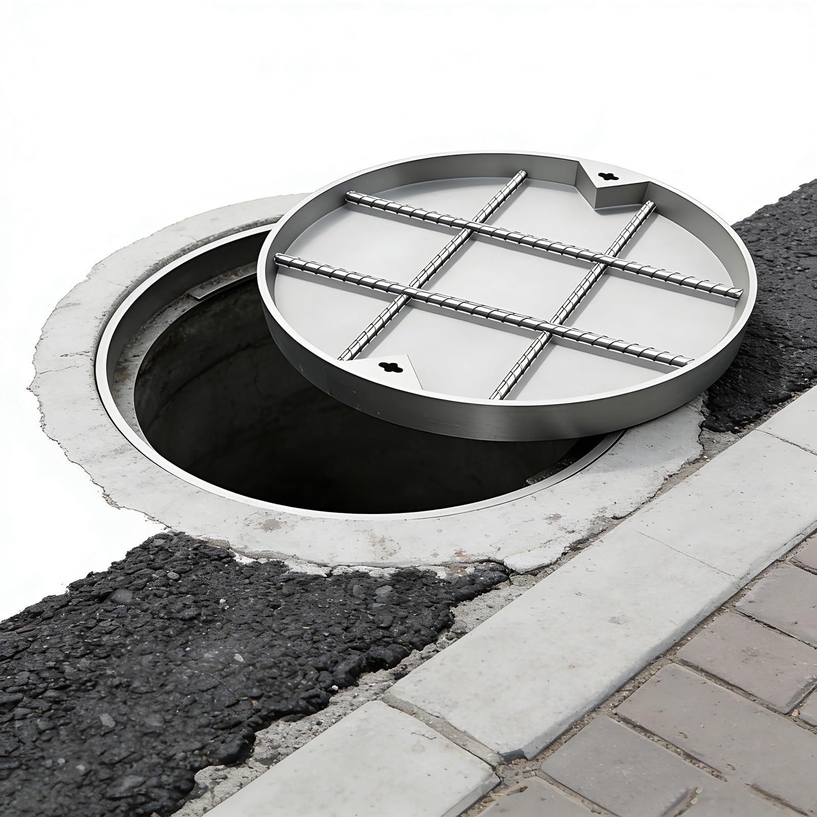 FCXWEVR StainlessDrain Recessed Manhole Cover & eRound Outdoor Embedded Lid for Inspect Chambers Patios Gardens Schools90x5cm/35.5x2''
