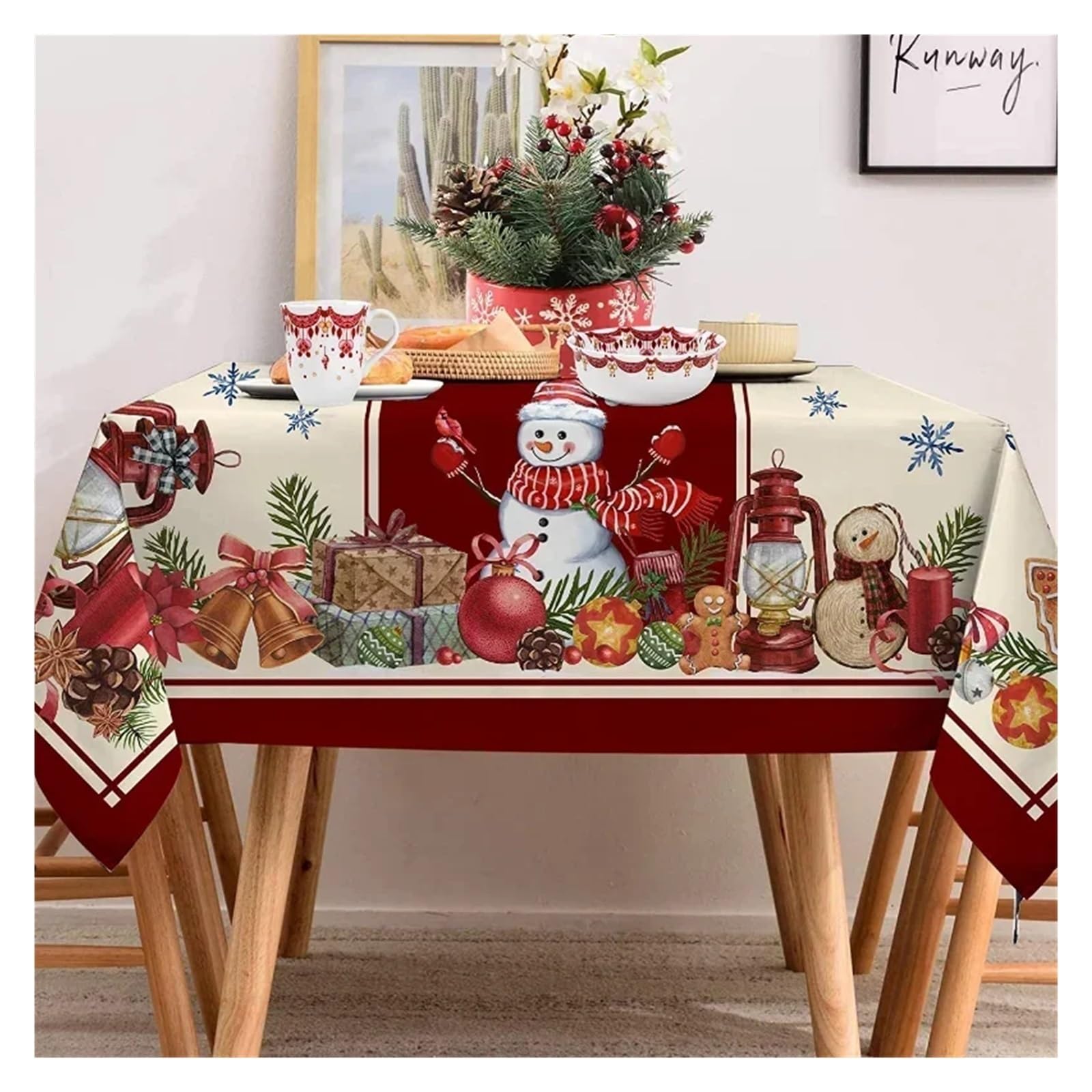 Weihnachten Schneemann Polyester Rechteck Tischdecke Party Dekoration Wasserdicht Esstisch Navidad Dekorationen FüR KüChe Dekoration Party Dekor(04,140x240cm 55x94inch)